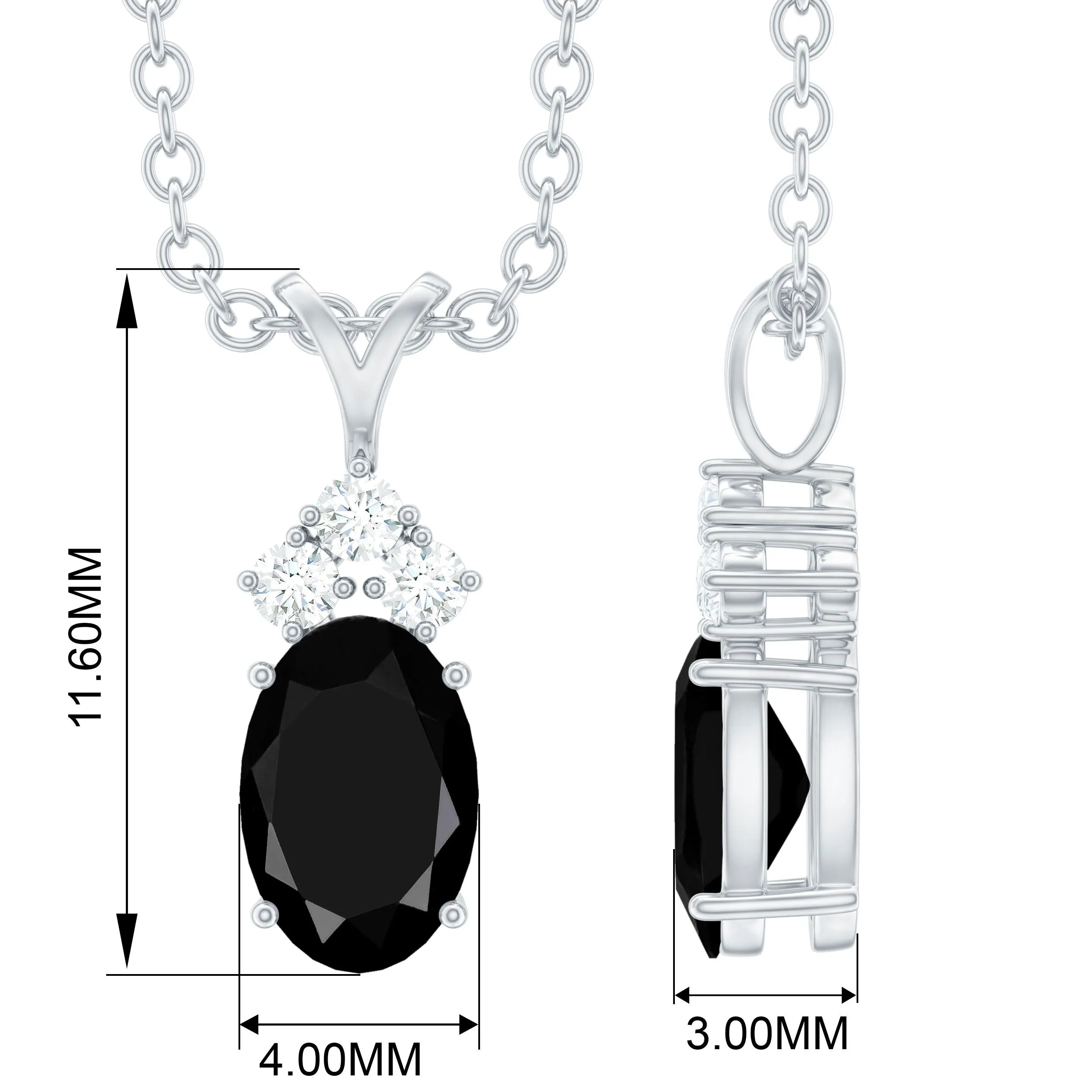 Minimal Oval Black Diamond Pendant with Moissanite Stones