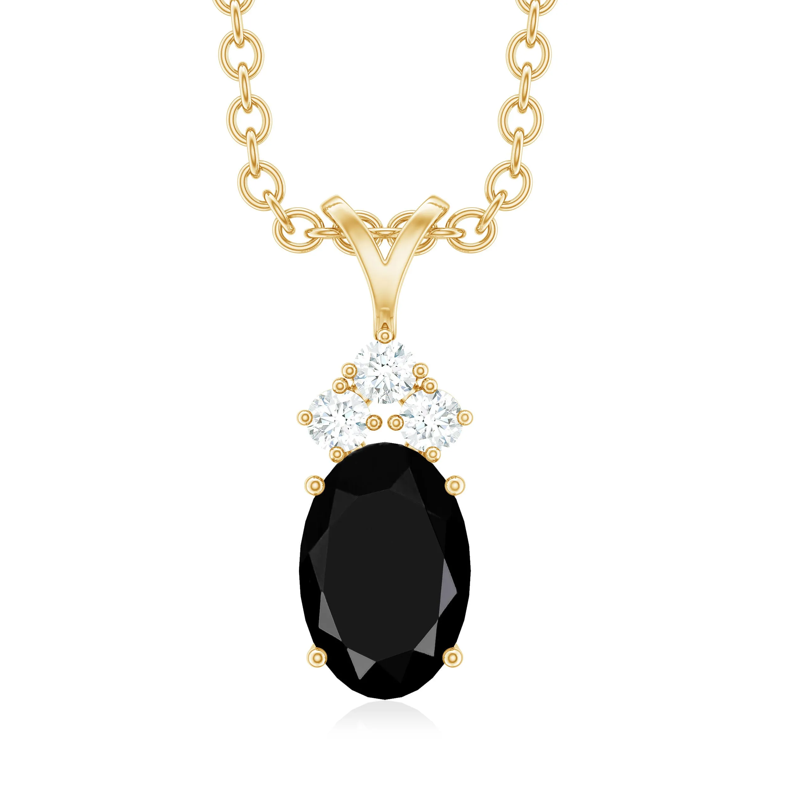 Minimal Oval Black Diamond Pendant with Moissanite Stones
