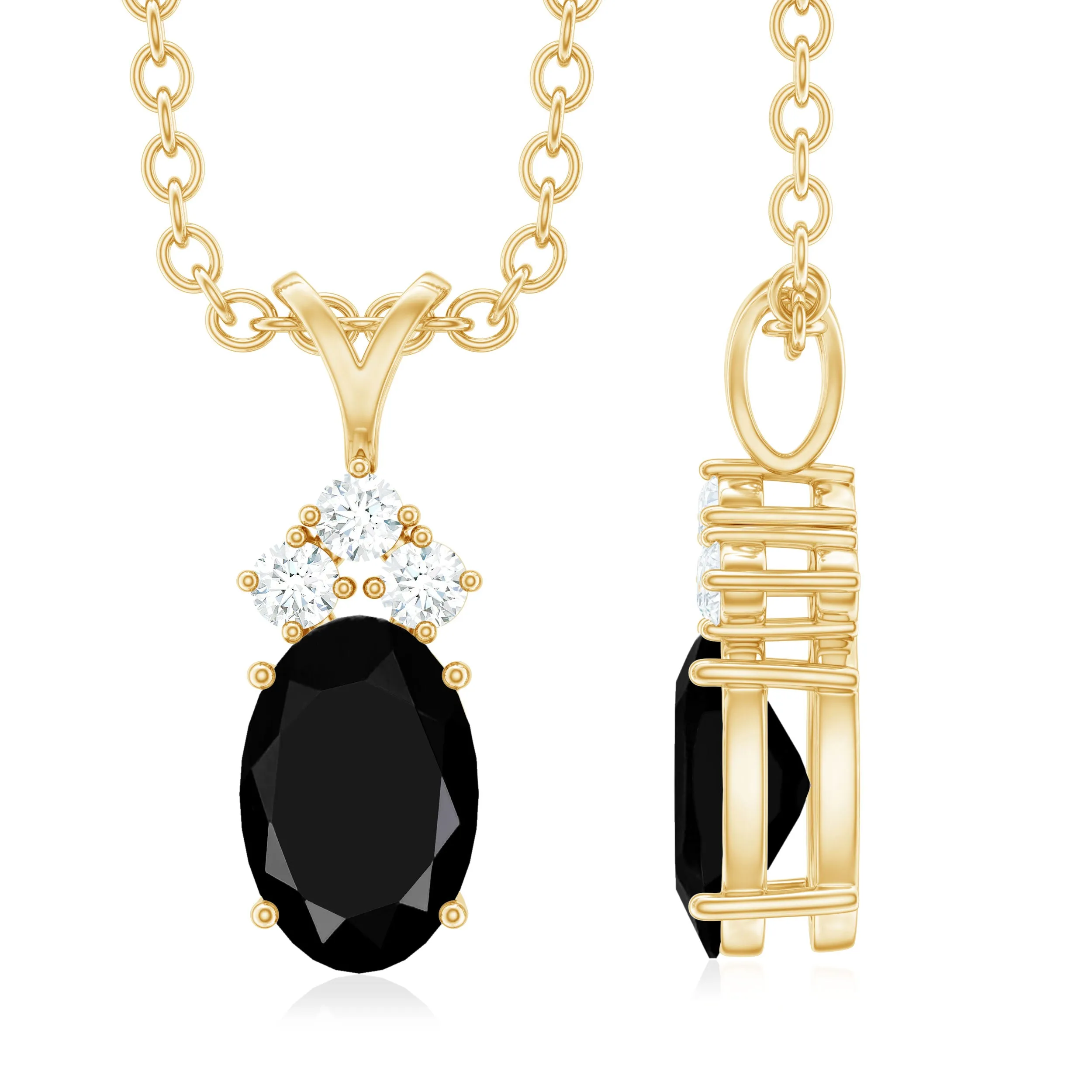 Minimal Oval Black Diamond Pendant with Moissanite Stones