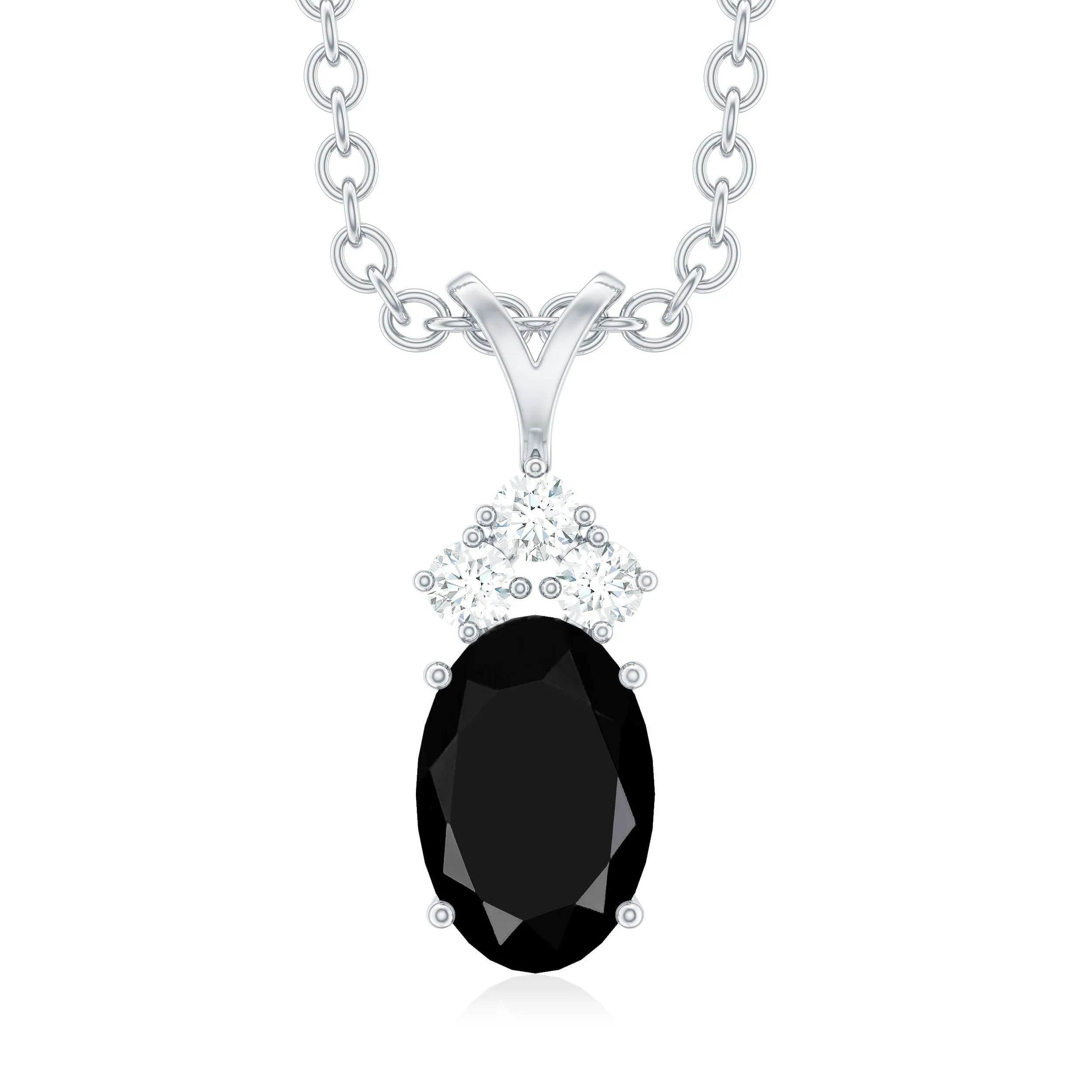 Minimal Oval Black Diamond Pendant with Moissanite Stones