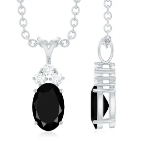 Minimal Oval Black Diamond Pendant with Moissanite Stones