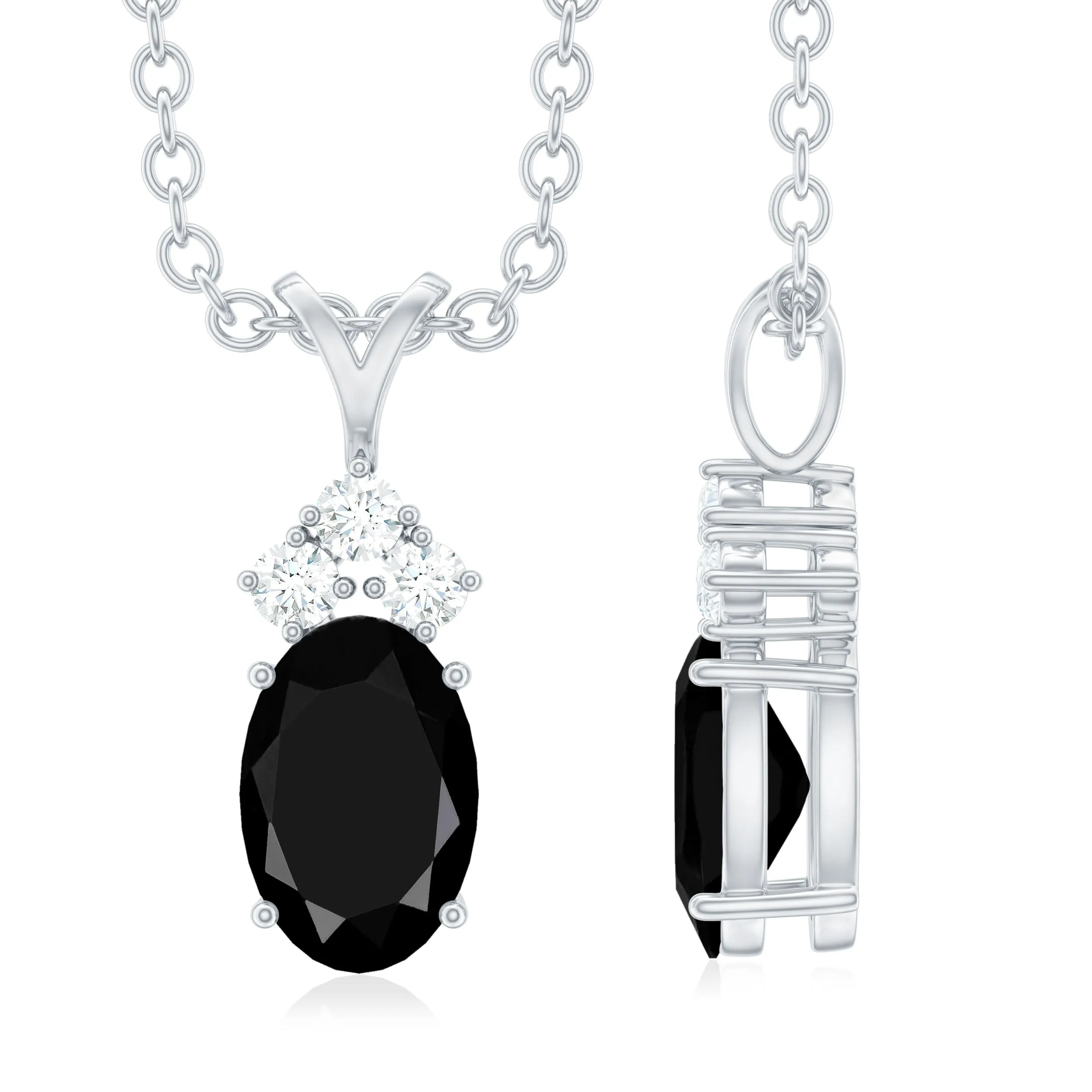 Minimal Oval Black Diamond Pendant with Moissanite Stones