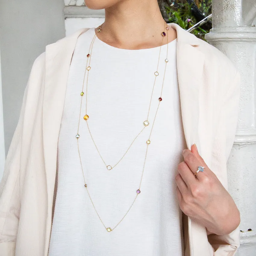 Mixed Gems and Circle 18k Gold Necklace