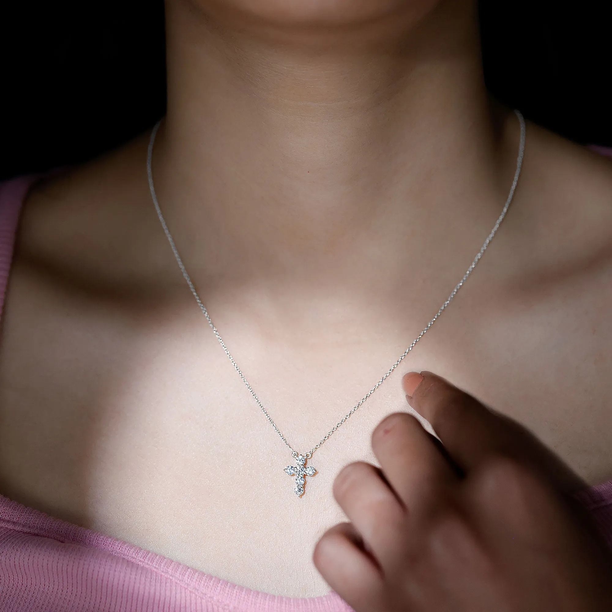 Moissanite Cross Pendant Necklace