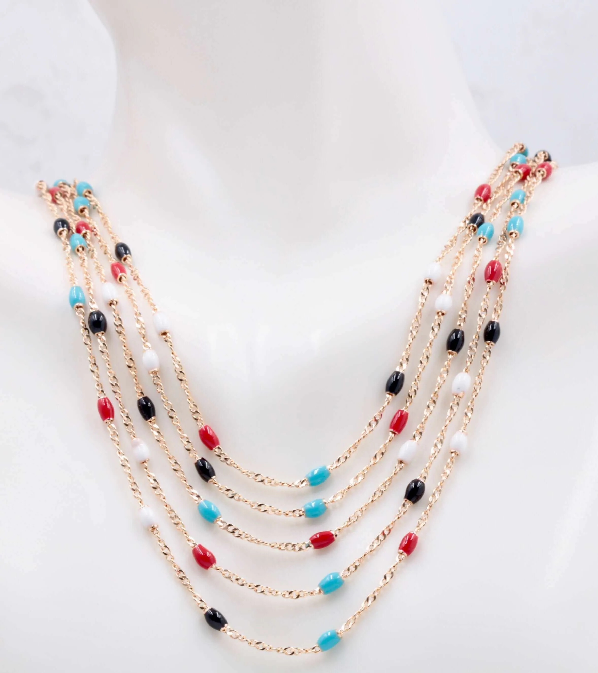 Multi Color Coral Beaded Chain Rose Gold necklace Beaded Necklace Simple chain Beads Gold chain Necklace Beaded Chain Necklace SKU:113218