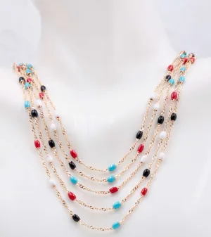 Multi Color Coral Beaded Chain Rose Gold necklace Beaded Necklace Simple chain Beads Gold chain Necklace Beaded Chain Necklace SKU:113218