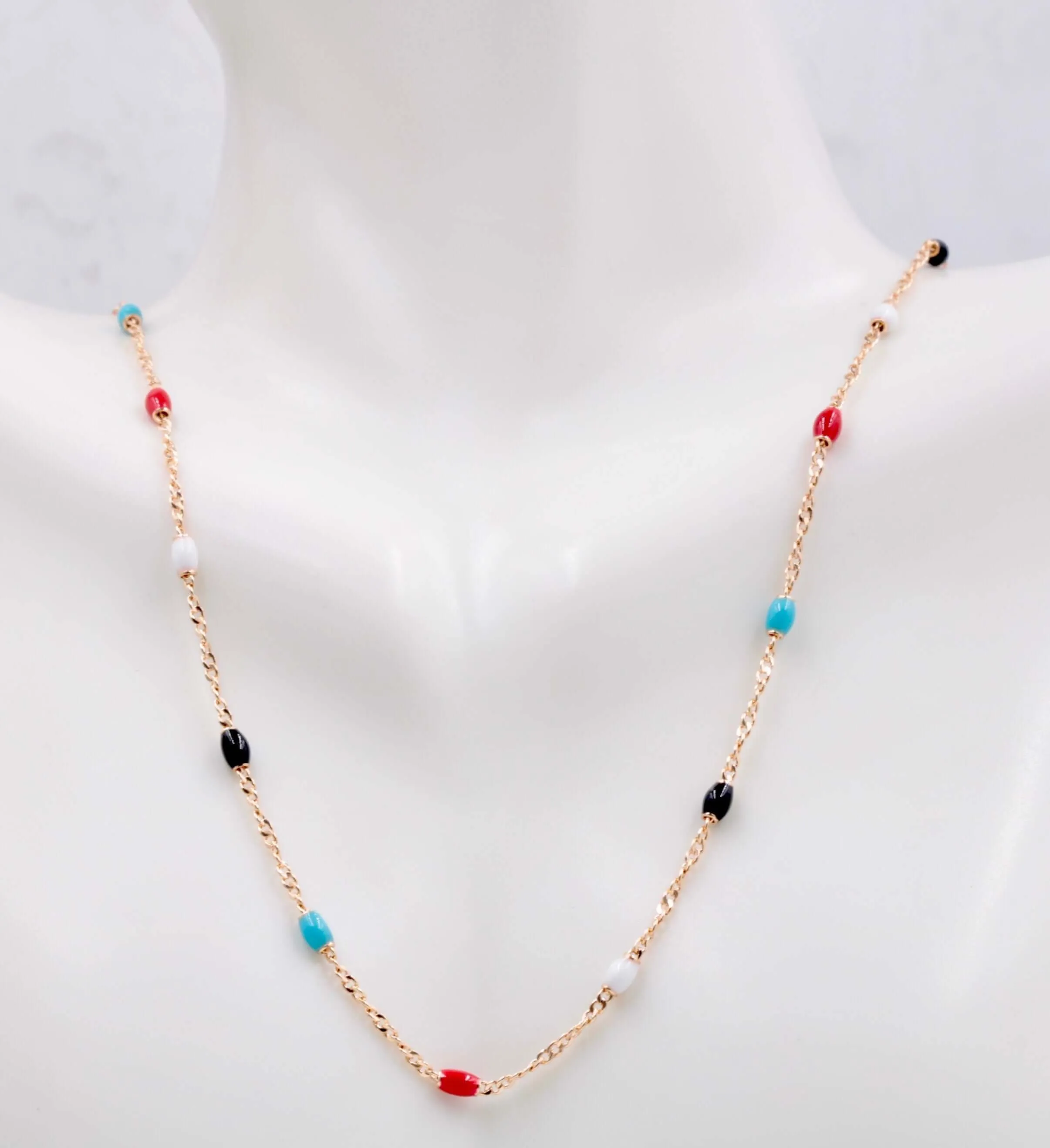 Multi Color Coral Beaded Chain Rose Gold necklace Beaded Necklace Simple chain Beads Gold chain Necklace Beaded Chain Necklace SKU:113218