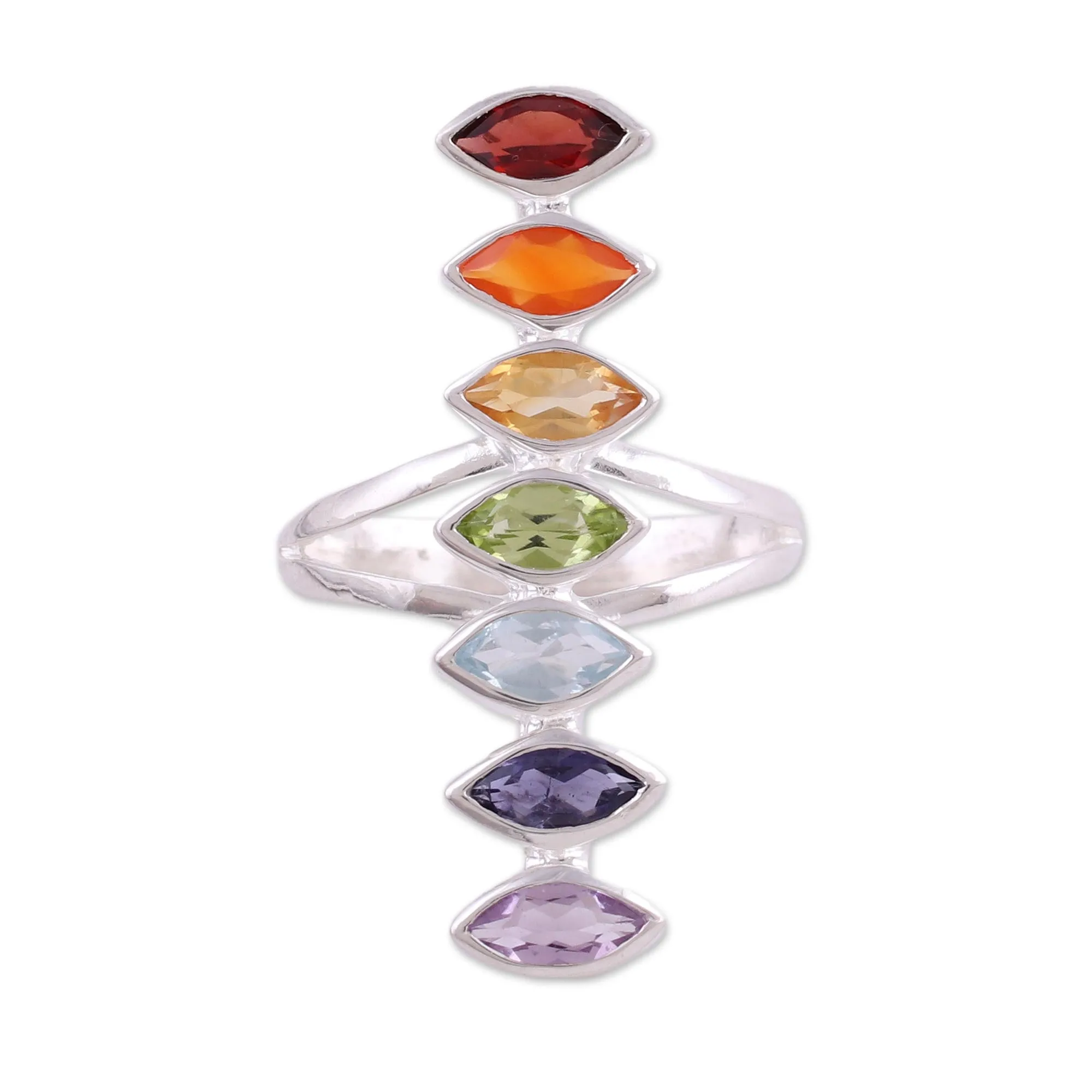 Multi-Gemstone Chakra Cocktail Ring Handmade in India - Chakra Alliance | NOVICA