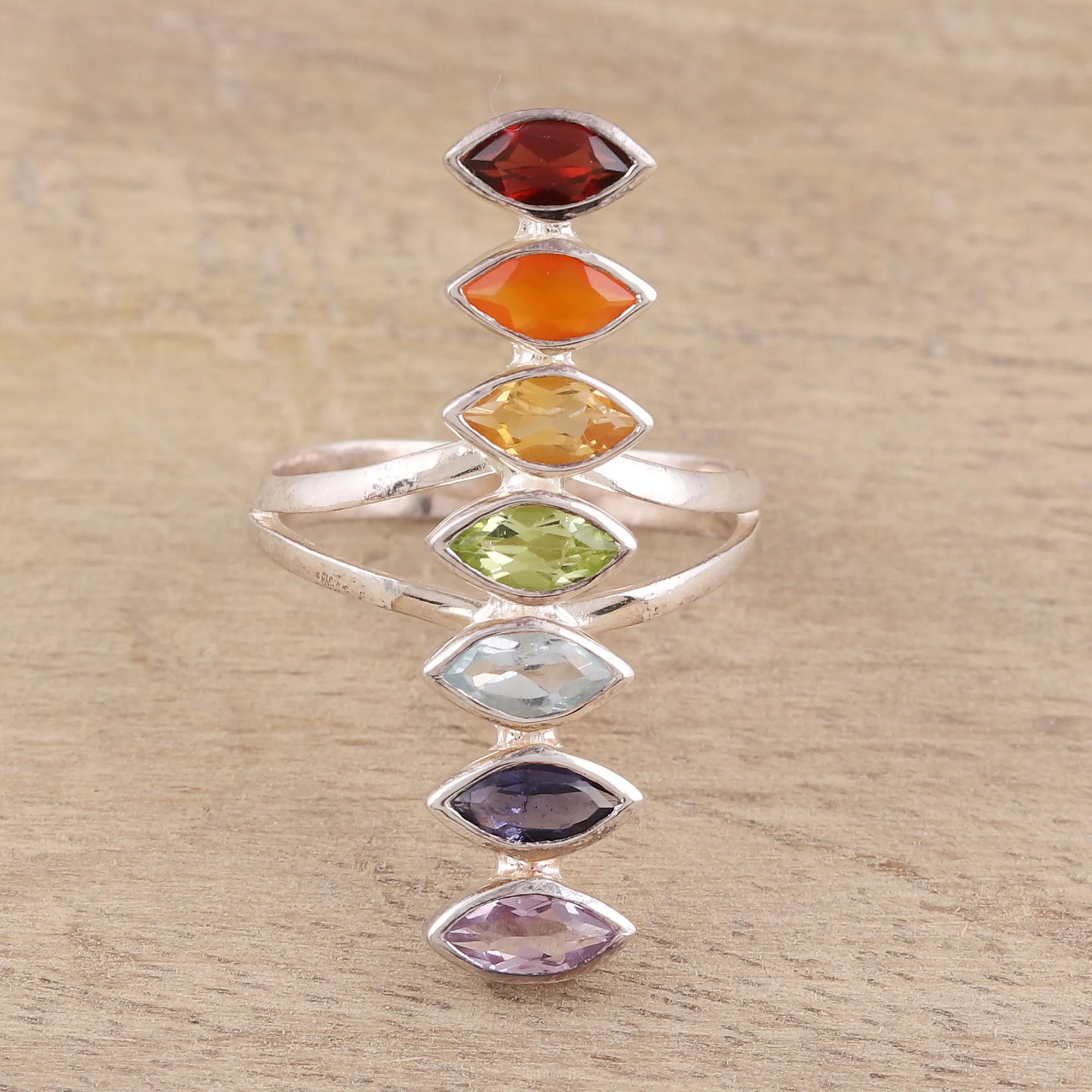 Multi-Gemstone Chakra Cocktail Ring Handmade in India - Chakra Alliance | NOVICA