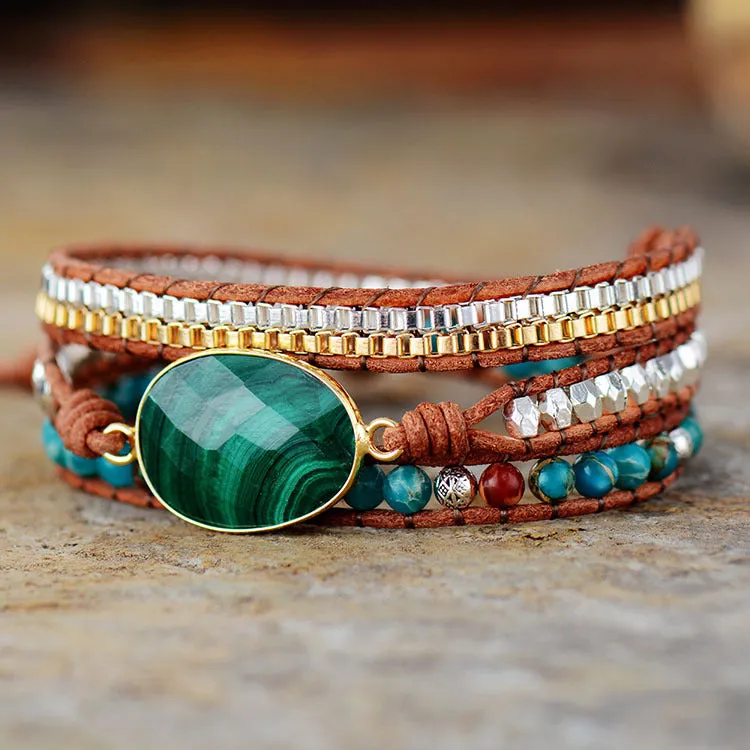 Natural Malachite Gemstone Healing Bracelet for Women Charms Gifts for Mom