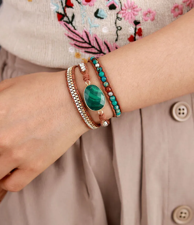 Natural Malachite Gemstone Healing Bracelet for Women Charms Gifts for Mom