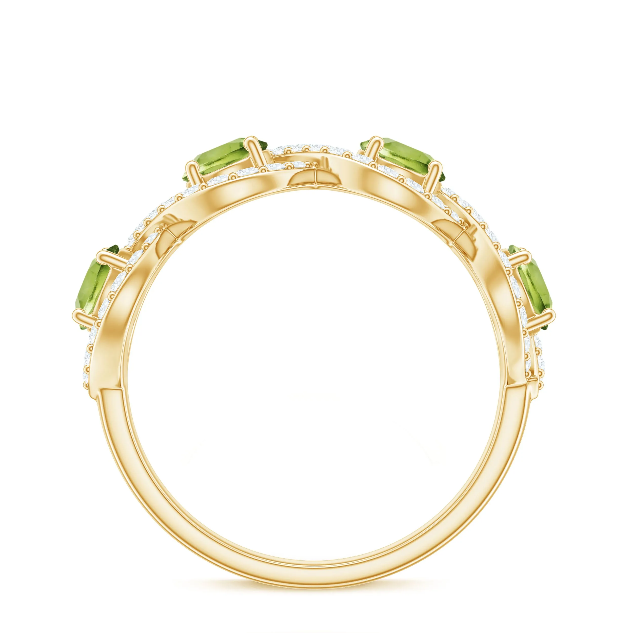Natural Peridot Half Eternity Ring with Diamond