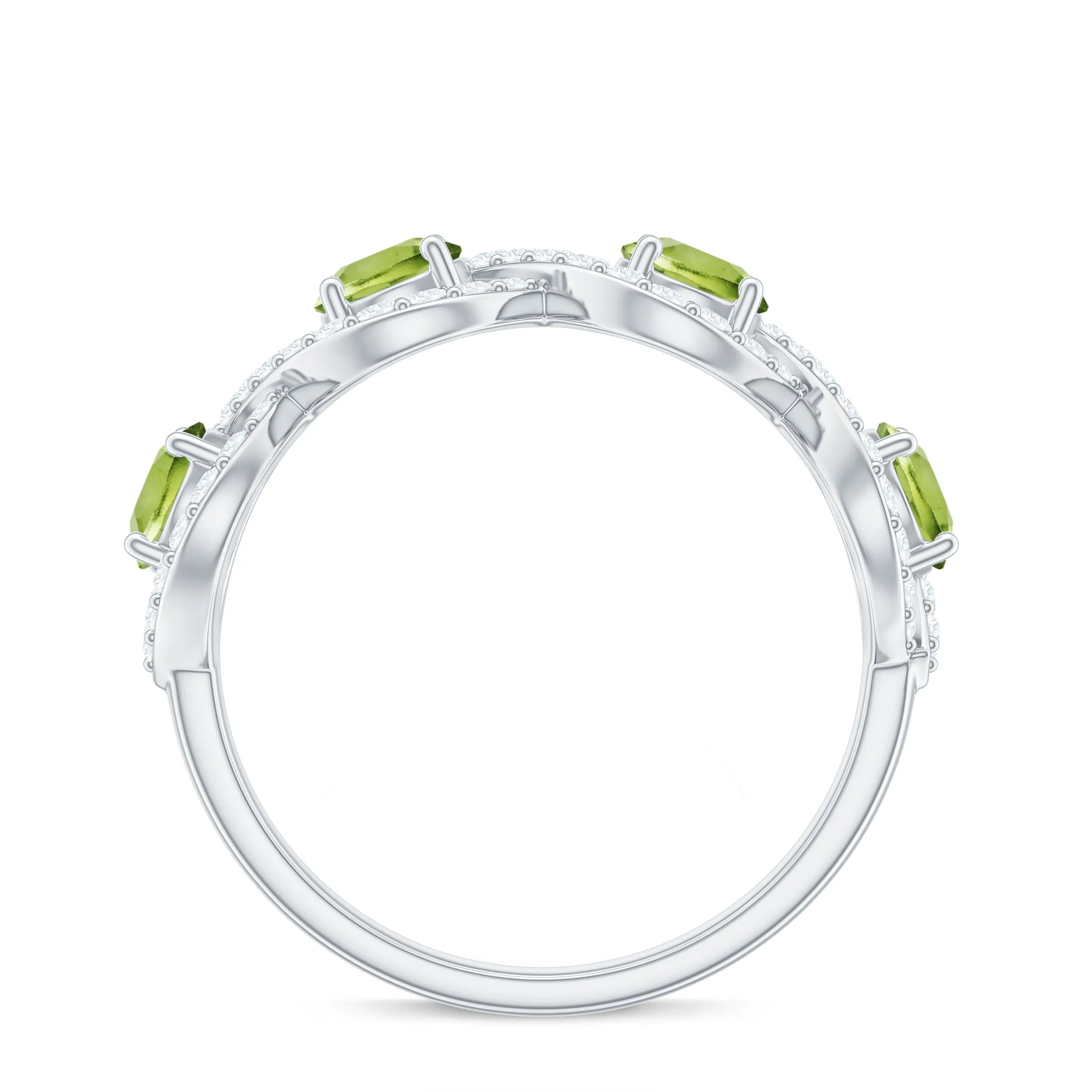 Natural Peridot Half Eternity Ring with Diamond
