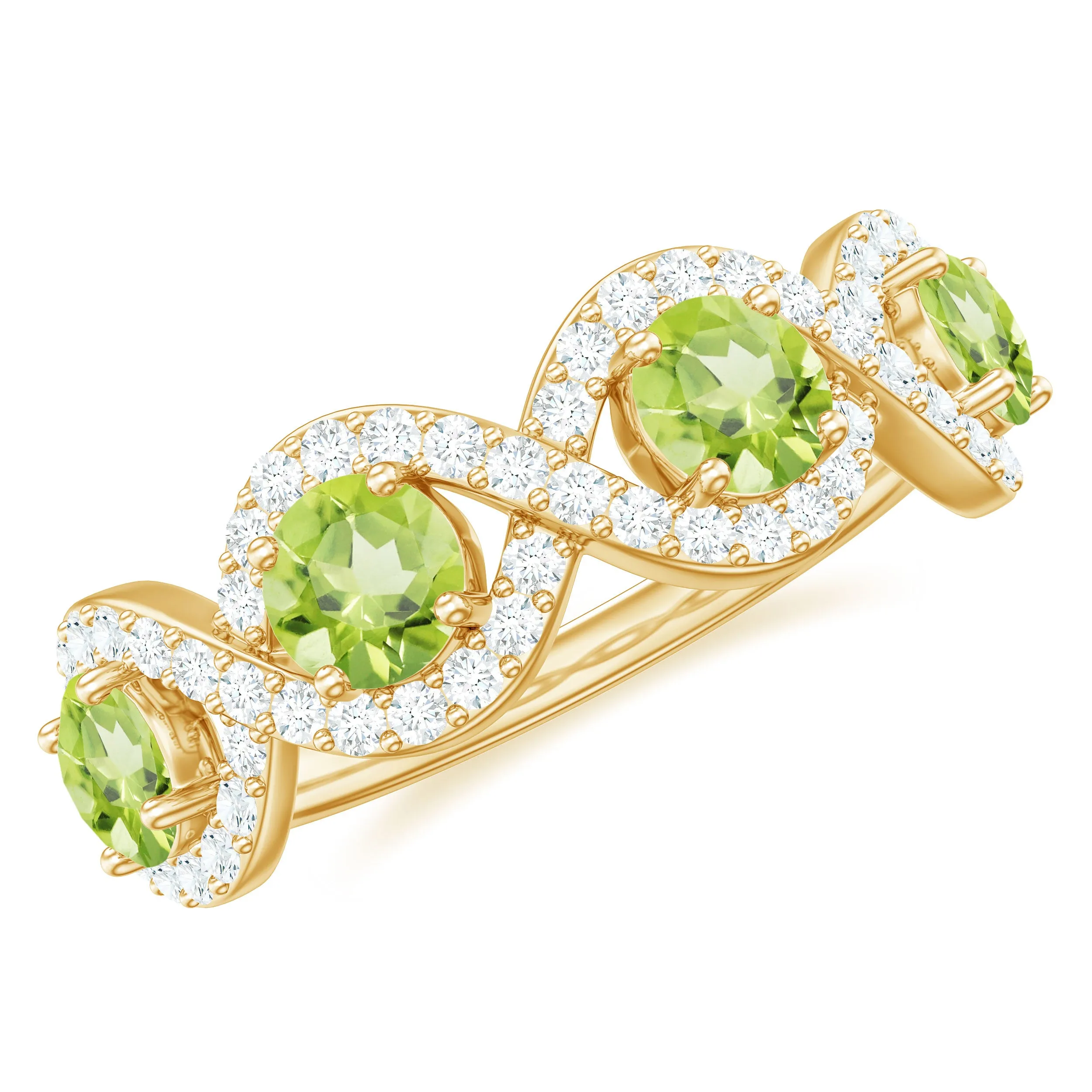 Natural Peridot Half Eternity Ring with Diamond