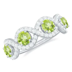 Natural Peridot Half Eternity Ring with Diamond