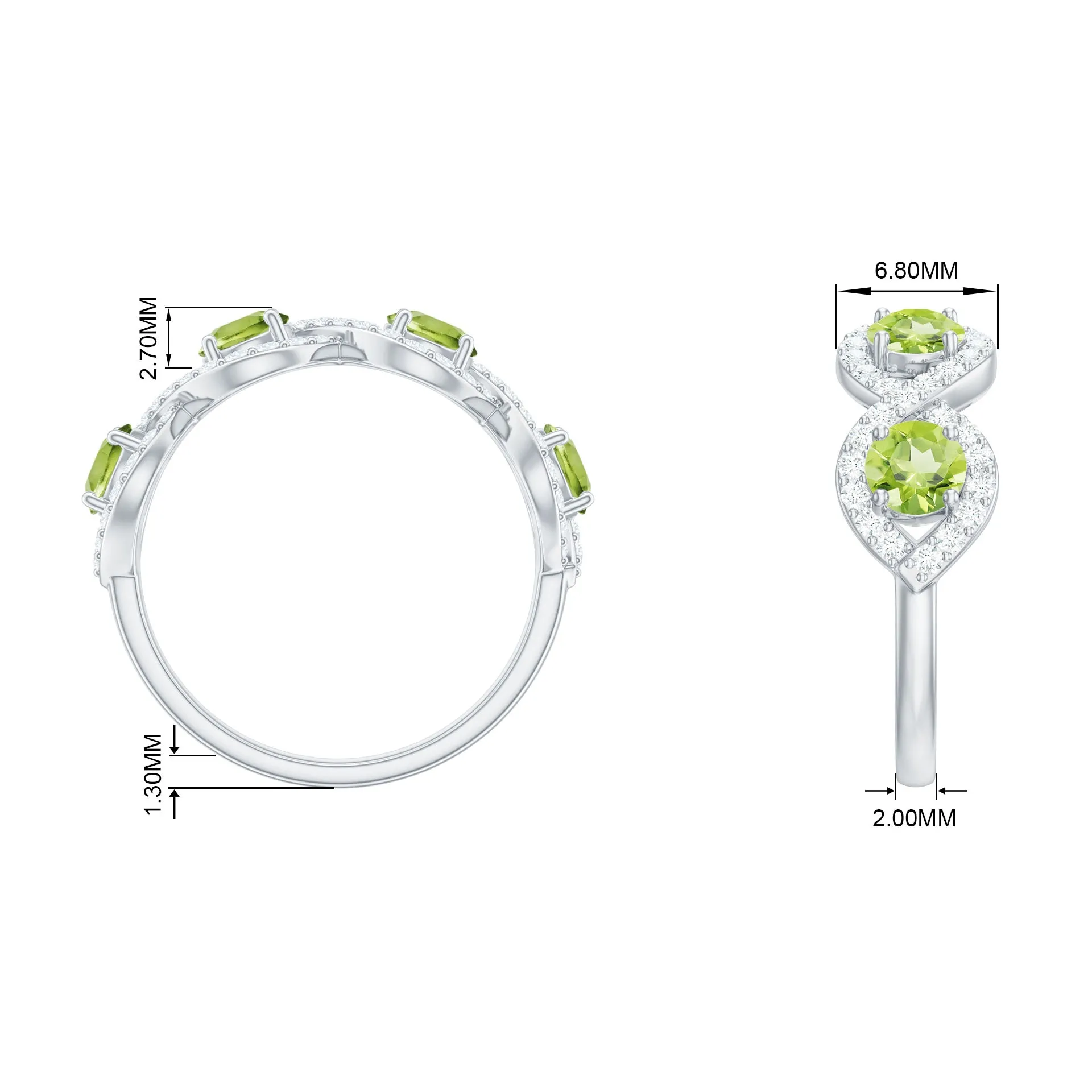 Natural Peridot Half Eternity Ring with Diamond