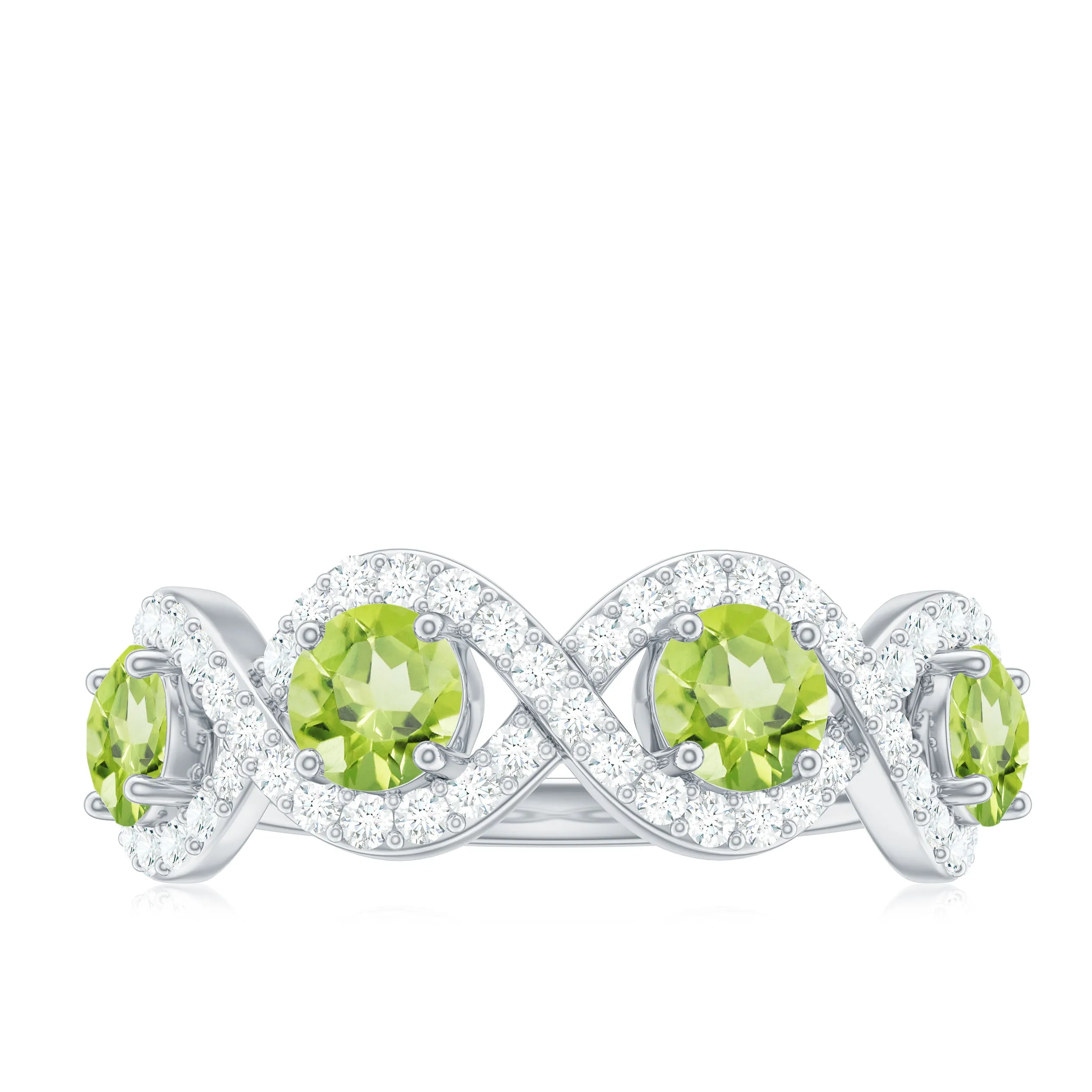Natural Peridot Half Eternity Ring with Diamond