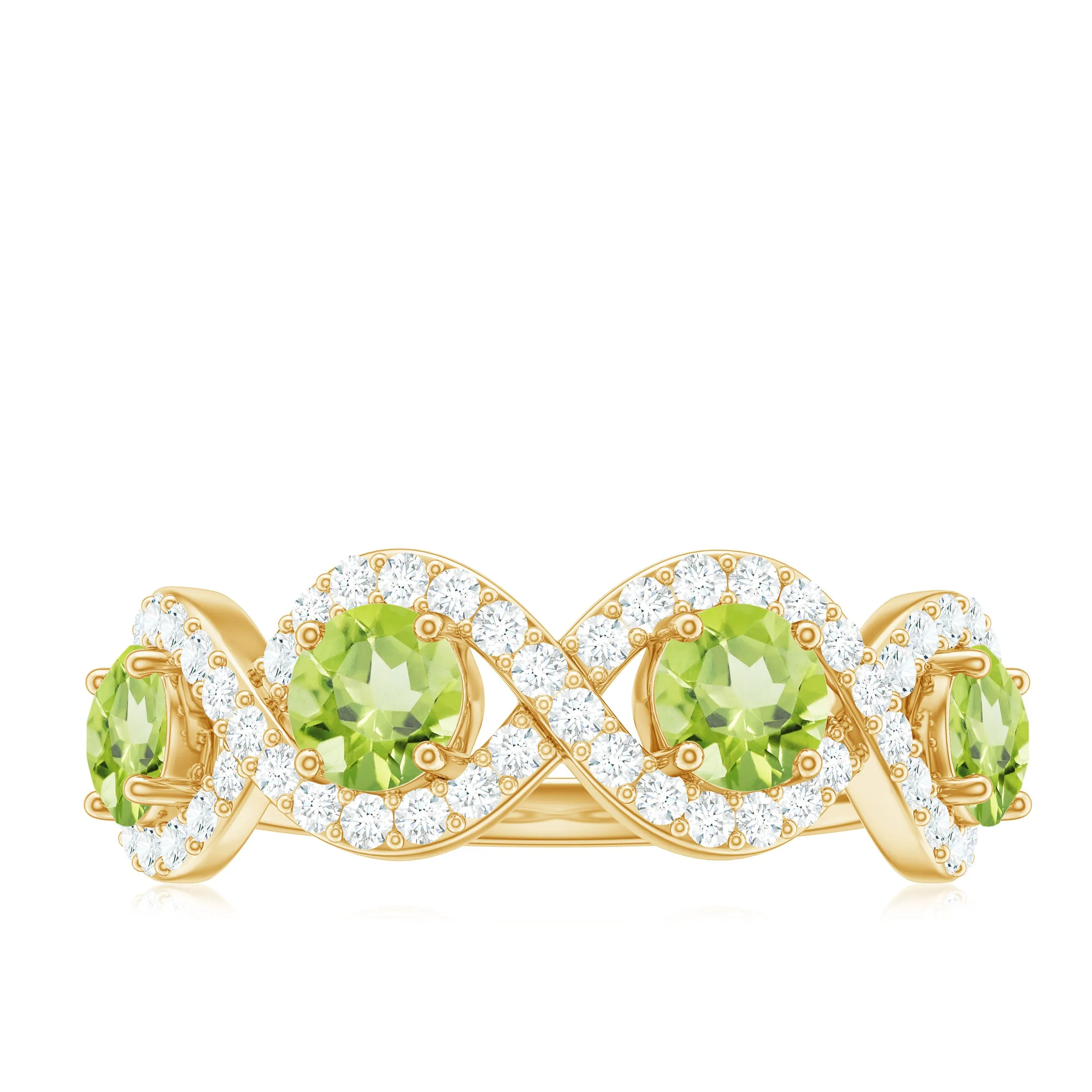 Natural Peridot Half Eternity Ring with Diamond