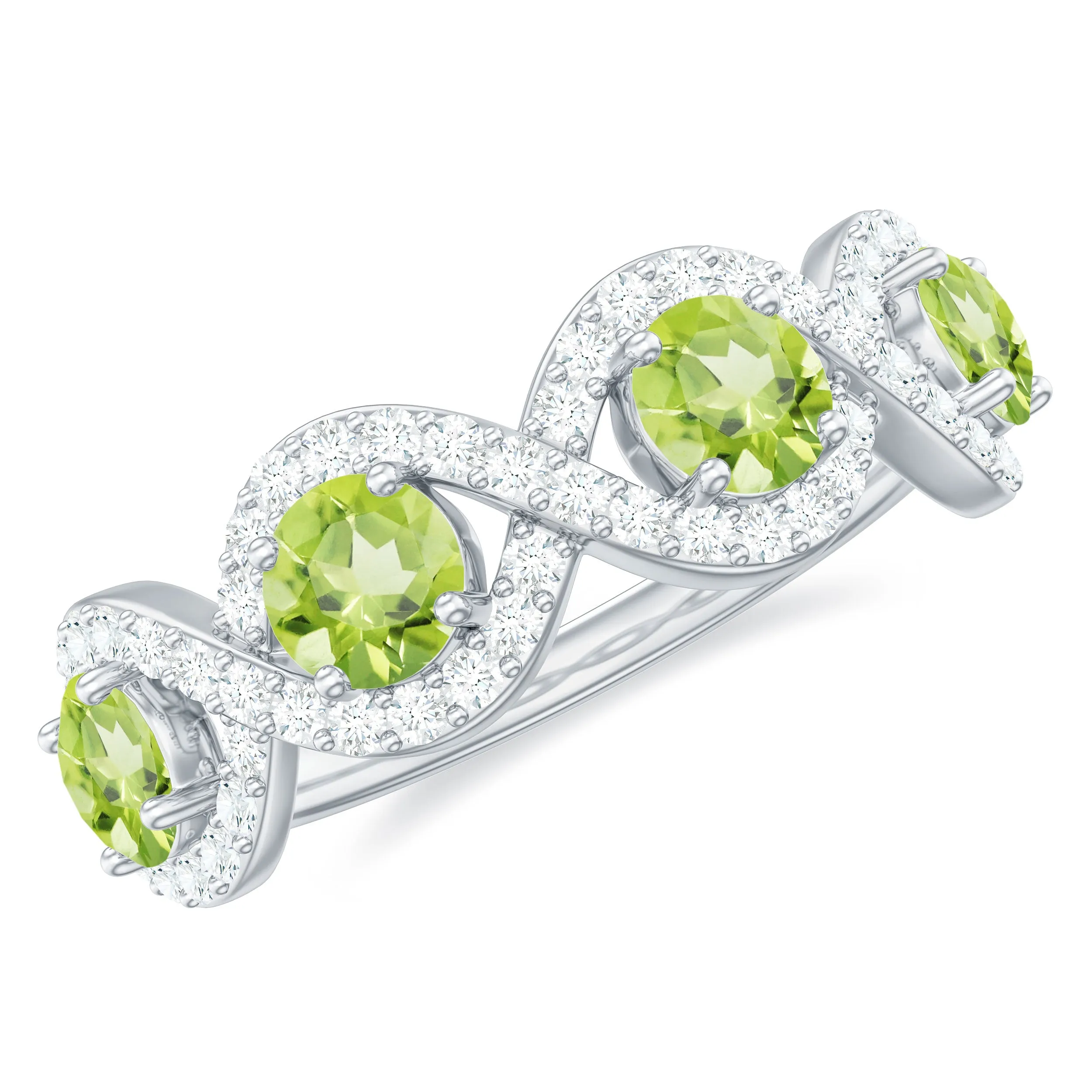 Natural Peridot Half Eternity Ring with Diamond