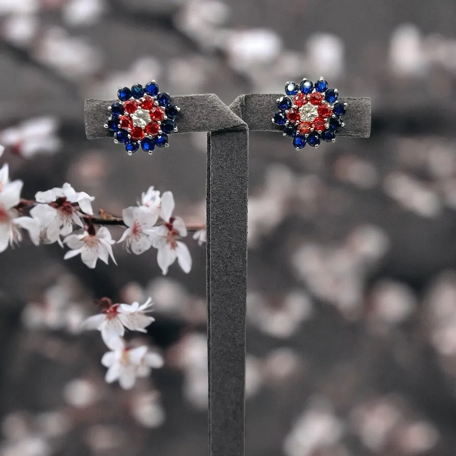 NATURAL RUBY AND SAPPHIRE RING AND EARRINGS