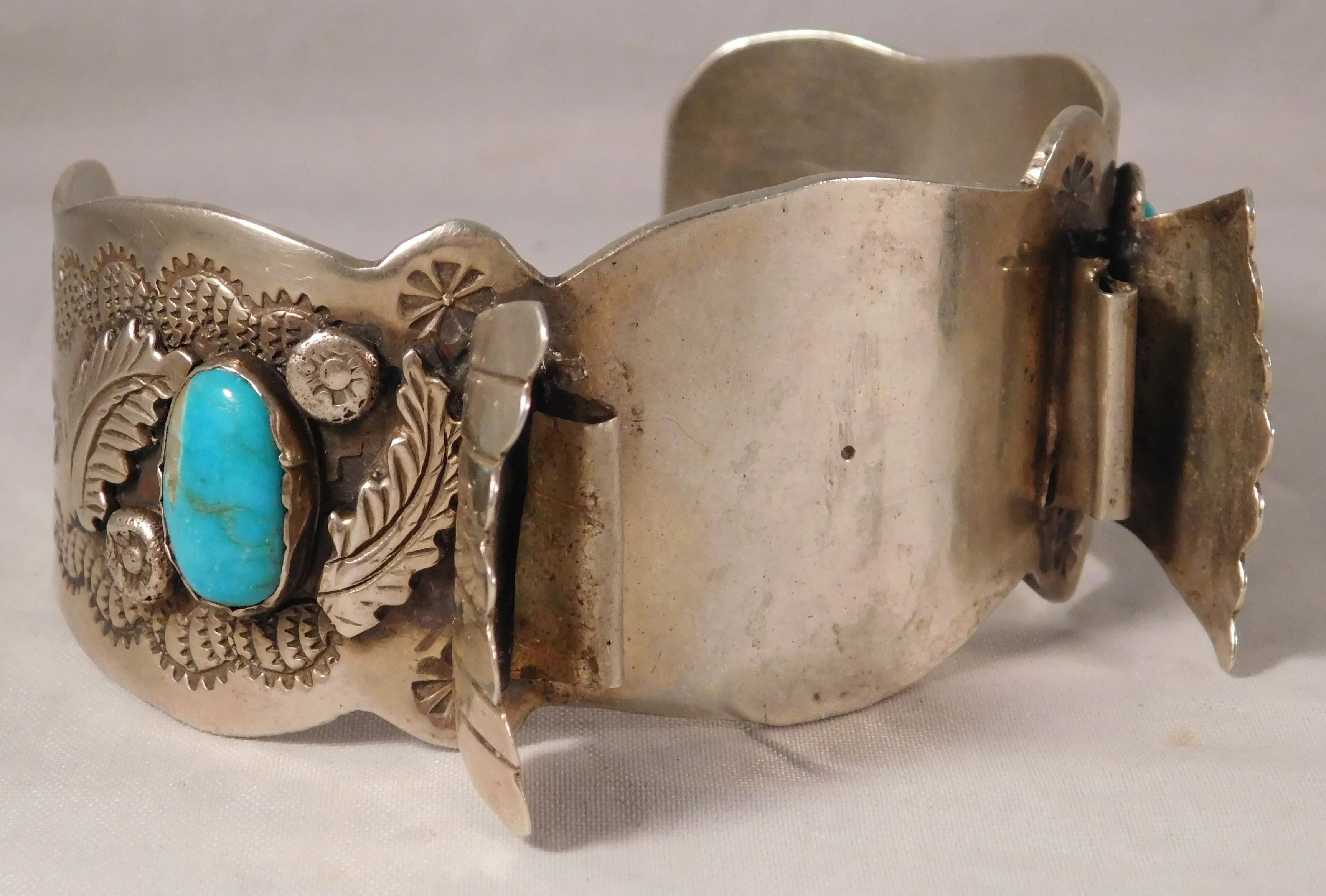 Navajo Native American Sterling Silver Turquoise Mens Watch Cuff Bracelet