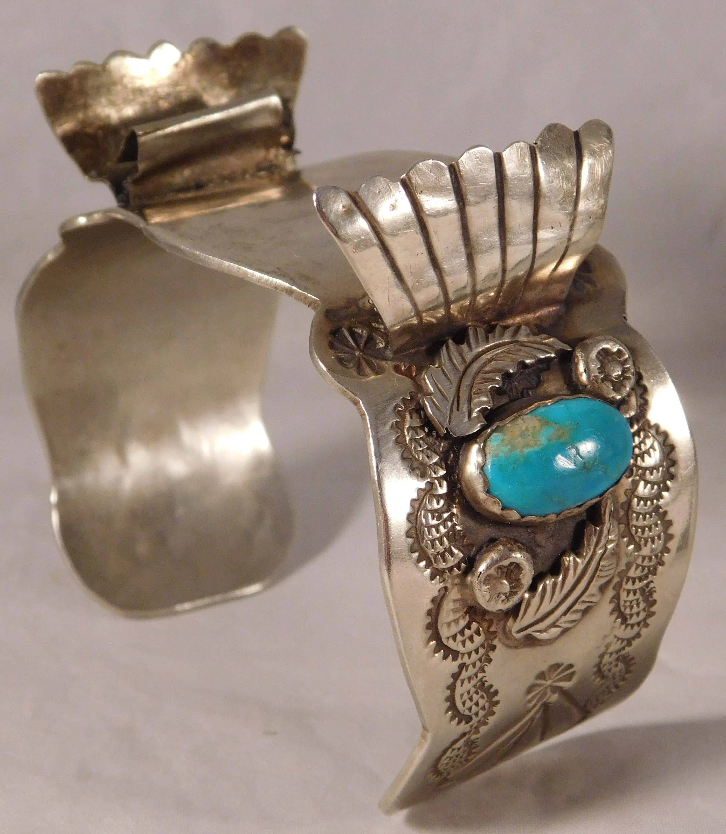 Navajo Native American Sterling Silver Turquoise Mens Watch Cuff Bracelet
