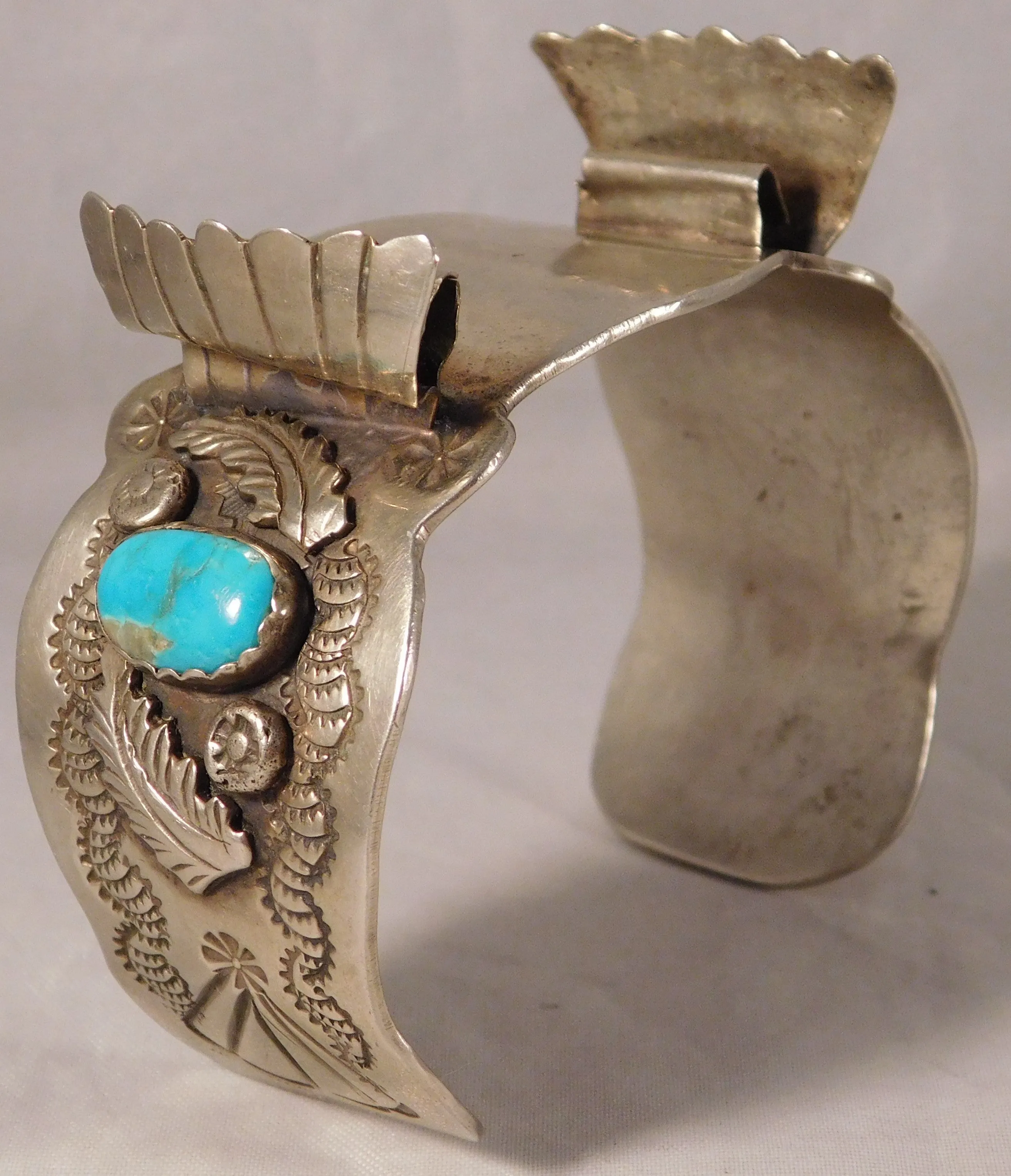 Navajo Native American Sterling Silver Turquoise Mens Watch Cuff Bracelet