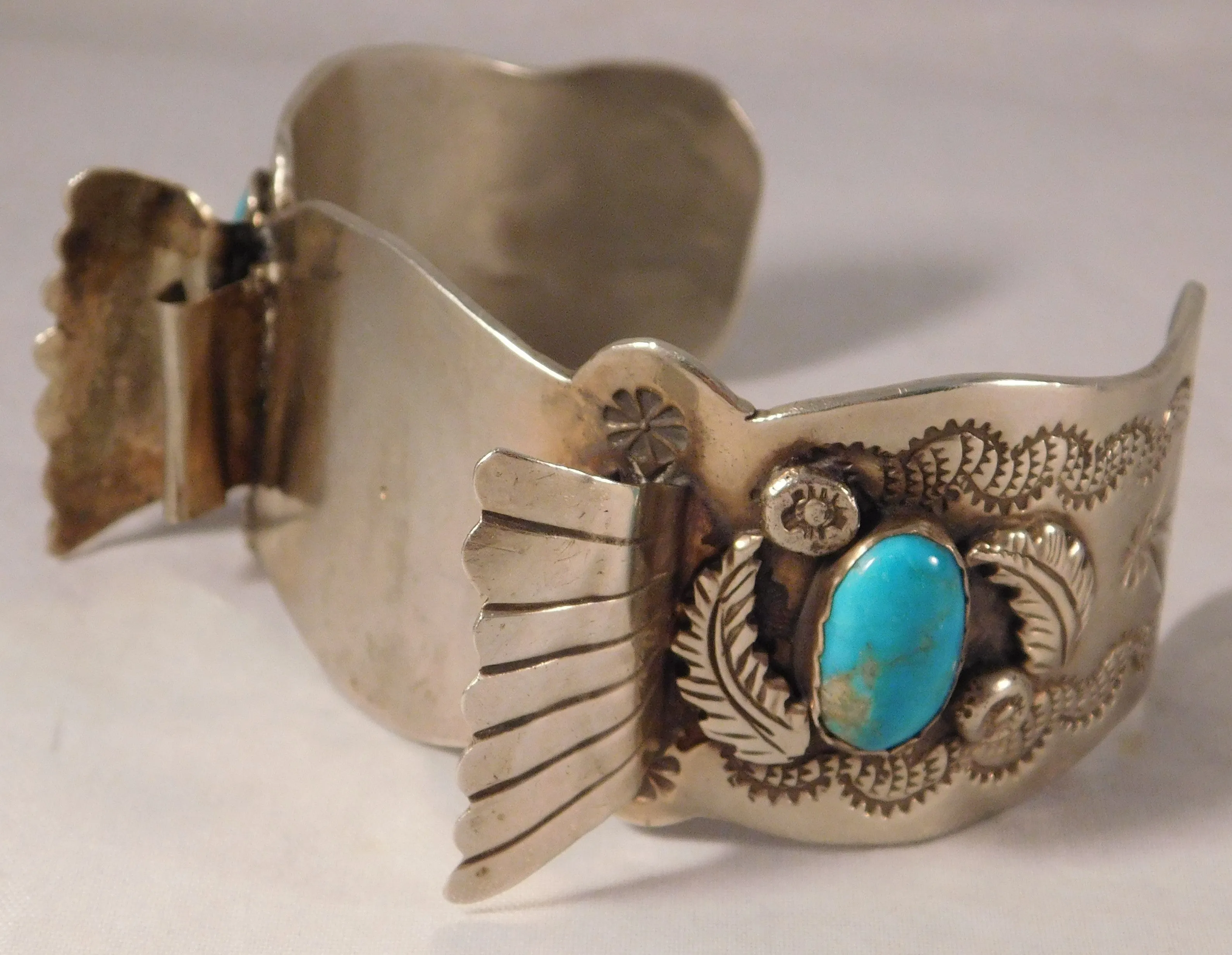 Navajo Native American Sterling Silver Turquoise Mens Watch Cuff Bracelet