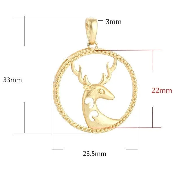 Necklace Pendant Frame Setting Deer Round Base 22mm Sterling Silver Fine 925 For One Cabochon No Prongs DIY Jewelry Finding Wholesale 1pc