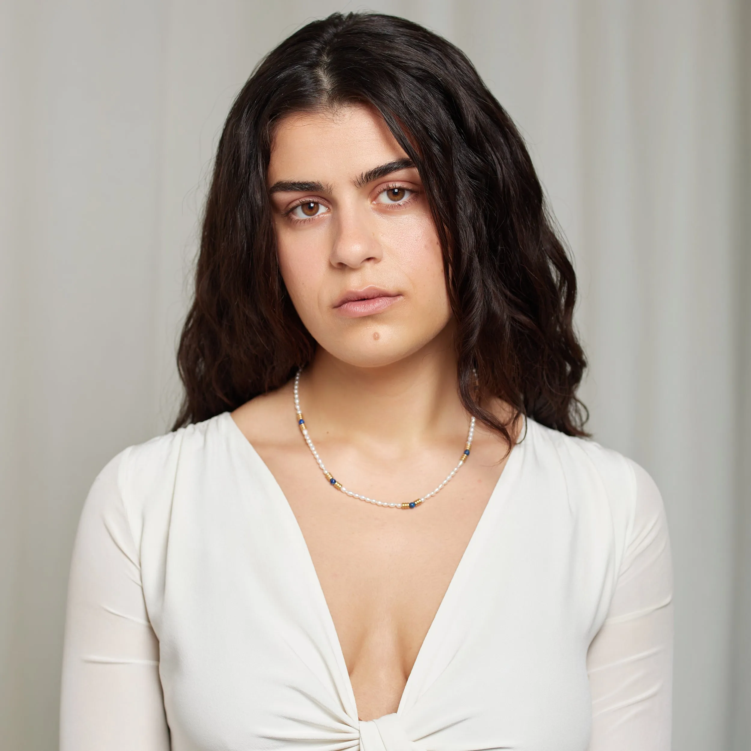 Olivia Lapiz & Pearl Necklace