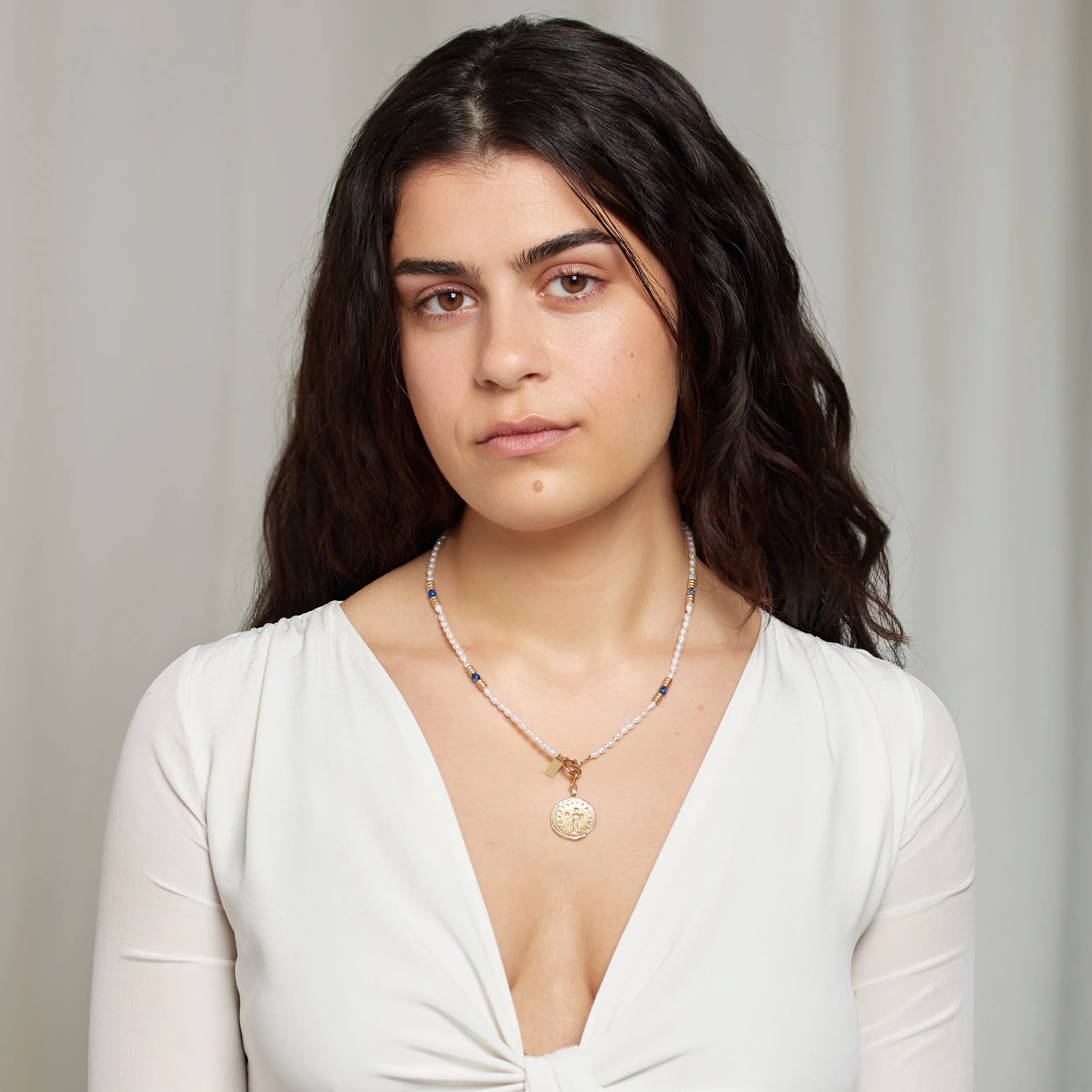 Olivia Lapiz & Pearl Necklace