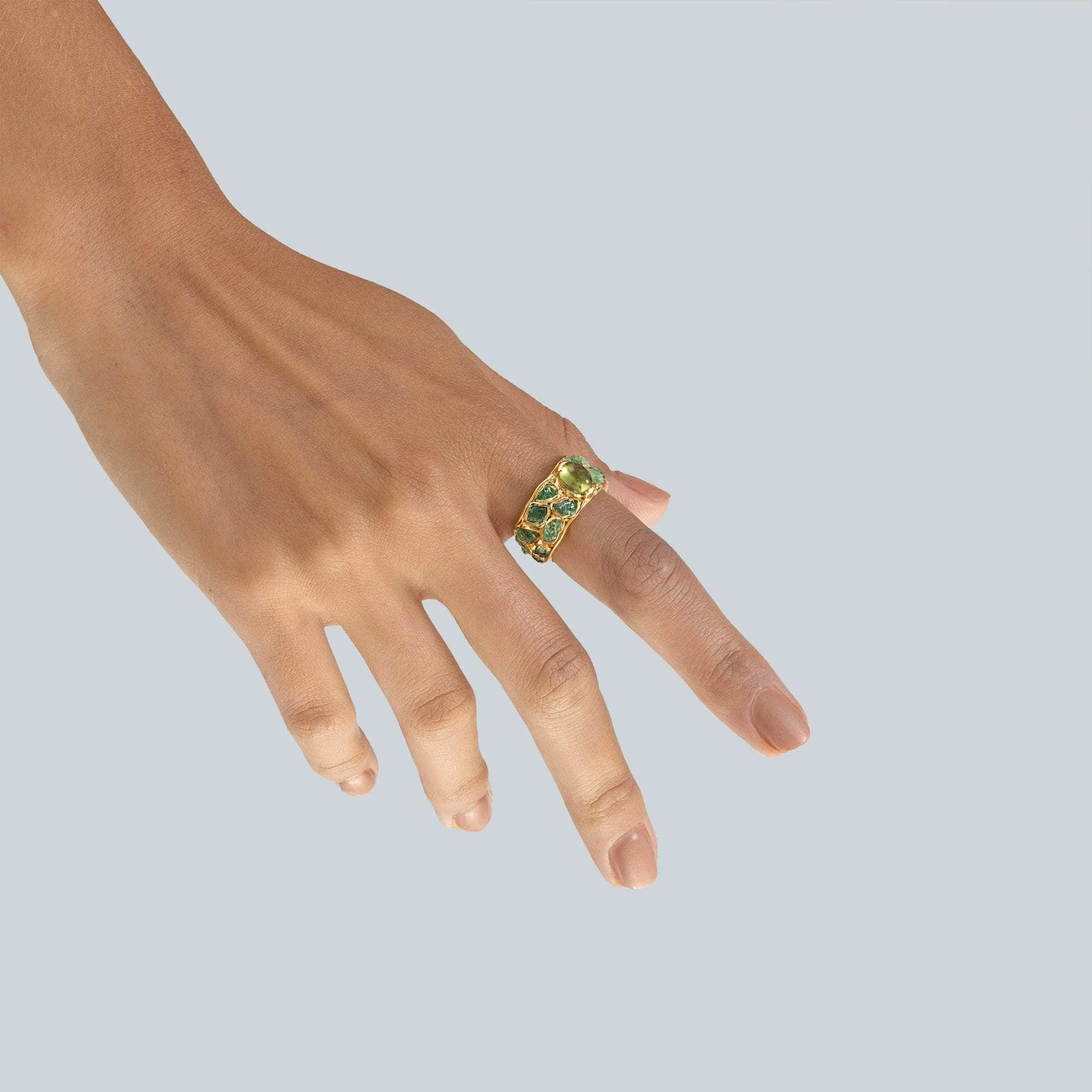 Omena Rough Tsavorite and Peridot Ring