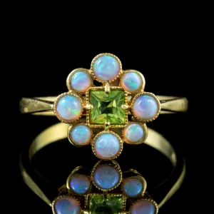 Opal Peridot Ring 18Ct Gold On Silver