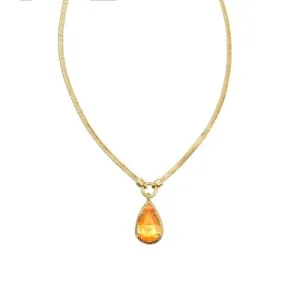 Open Box - Kendra Scott Sami Catseye Herringbone 14K Gold Over Brass Statement Necklace - Coral Catseye
