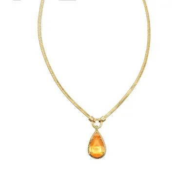 Open Box - Kendra Scott Sami Catseye Herringbone 14K Gold Over Brass Statement Necklace - Coral Catseye
