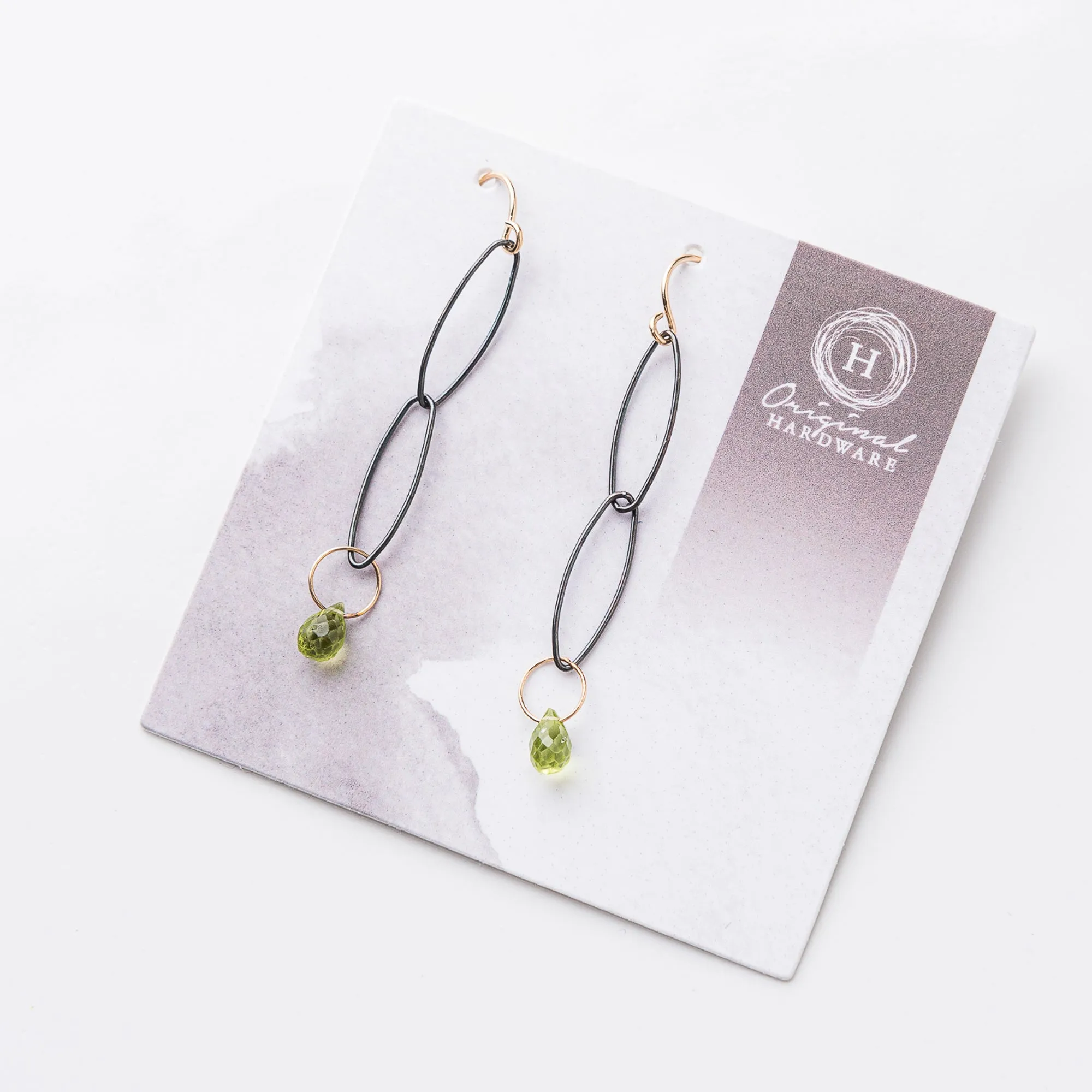 Peridot and Black Links Earrings