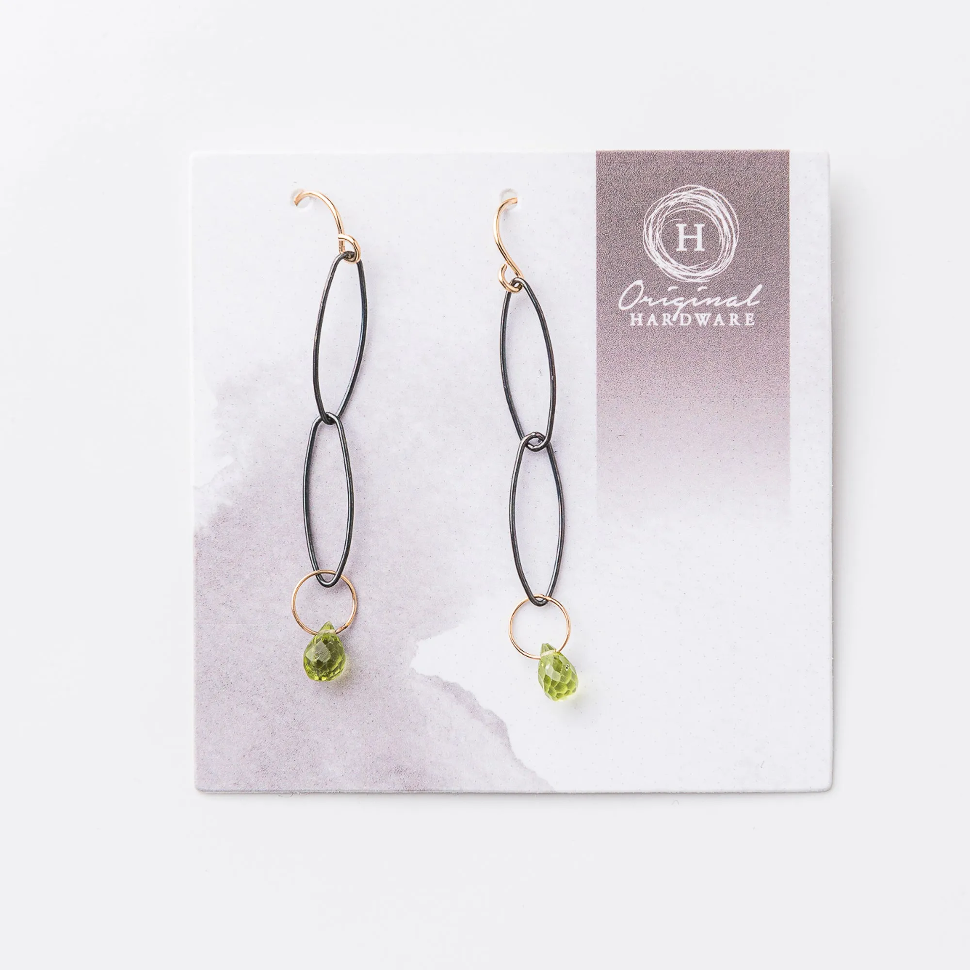 Peridot and Black Links Earrings