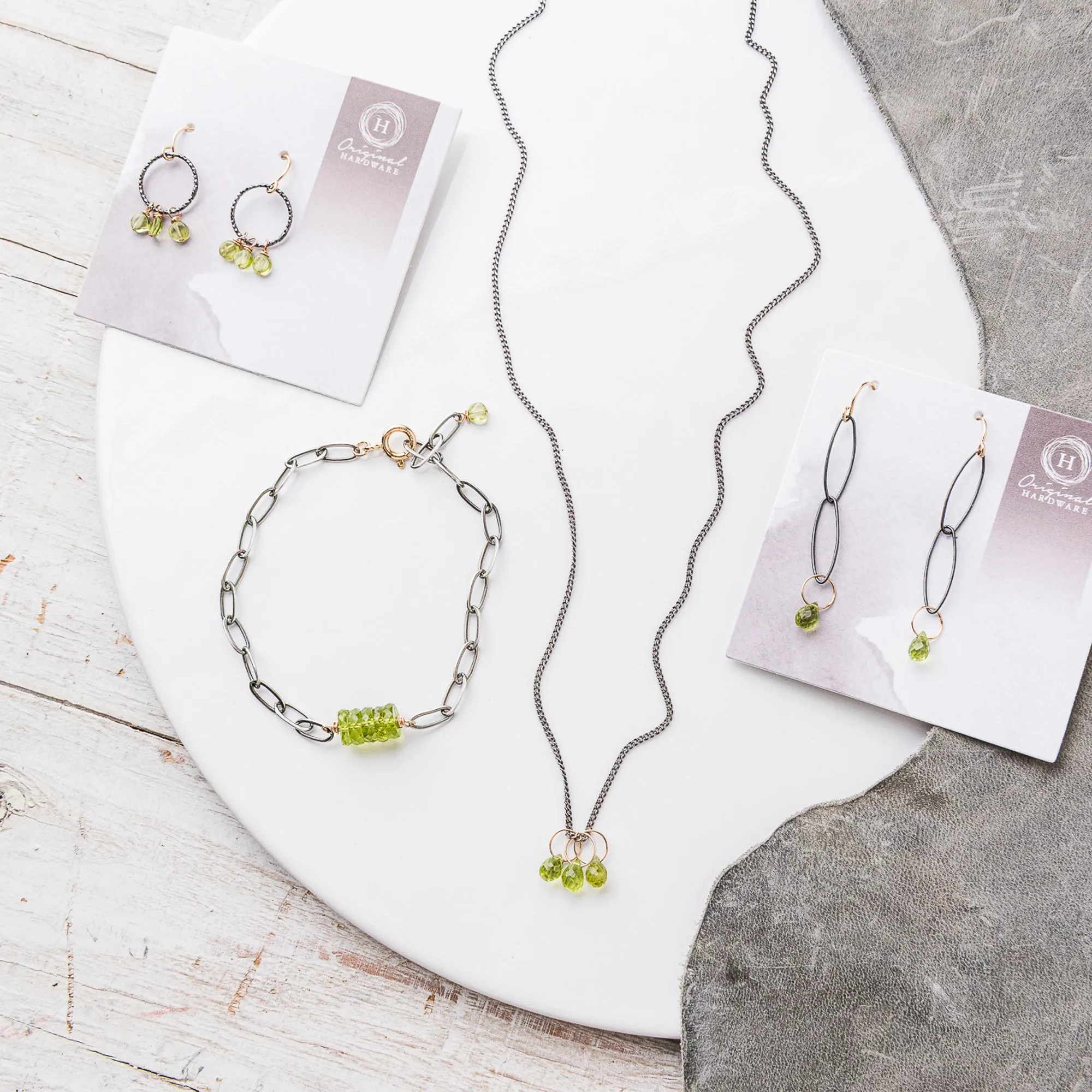 Peridot and Black Links Earrings