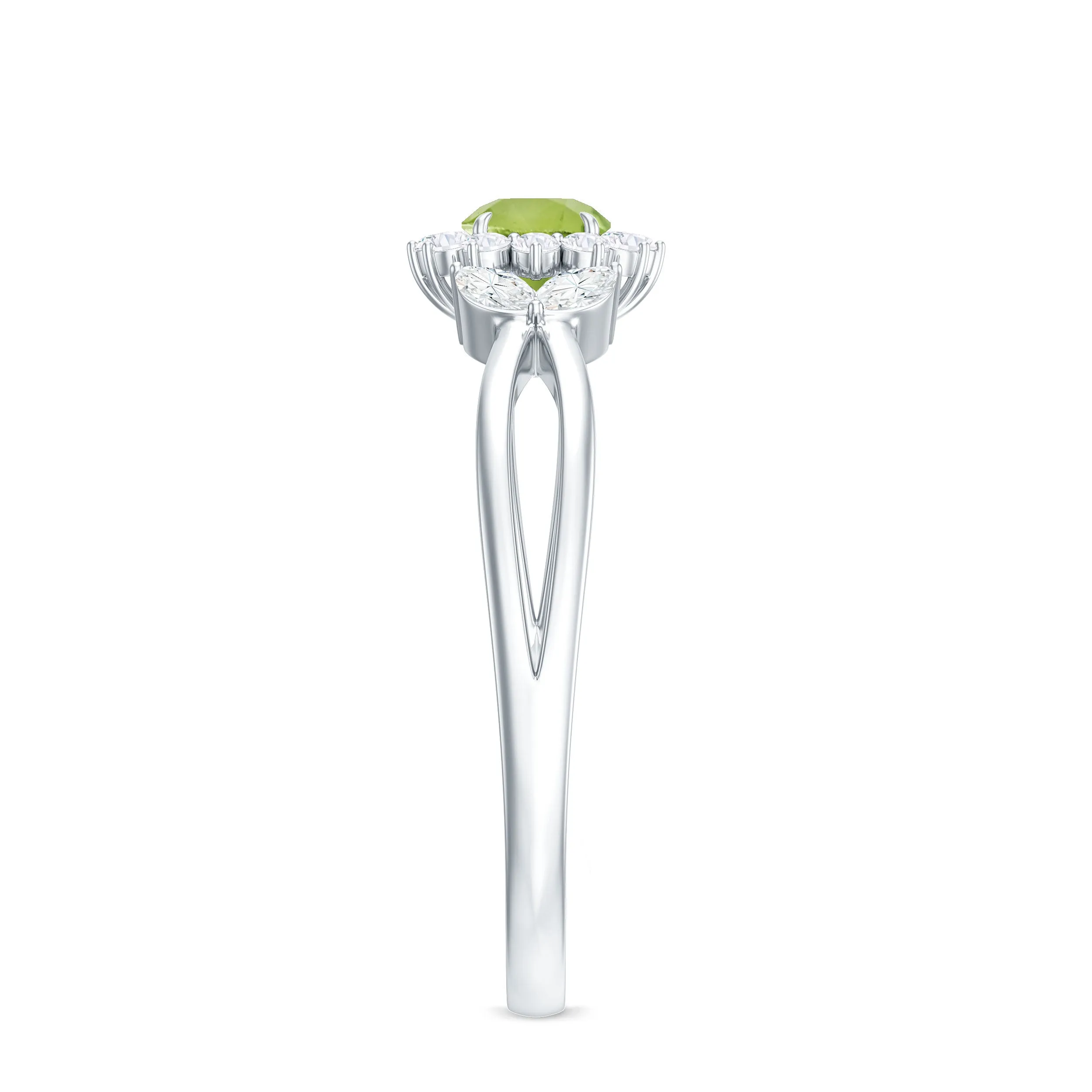 Peridot and Diamond Flower Engagement Ring with Split Shank