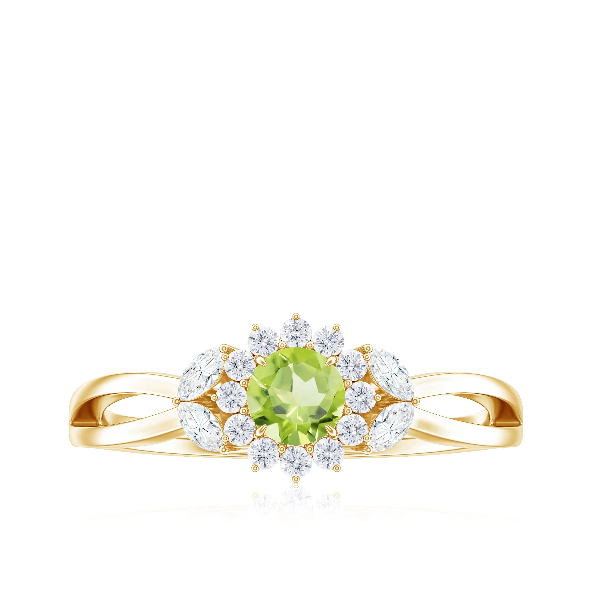 Peridot and Diamond Flower Engagement Ring with Split Shank
