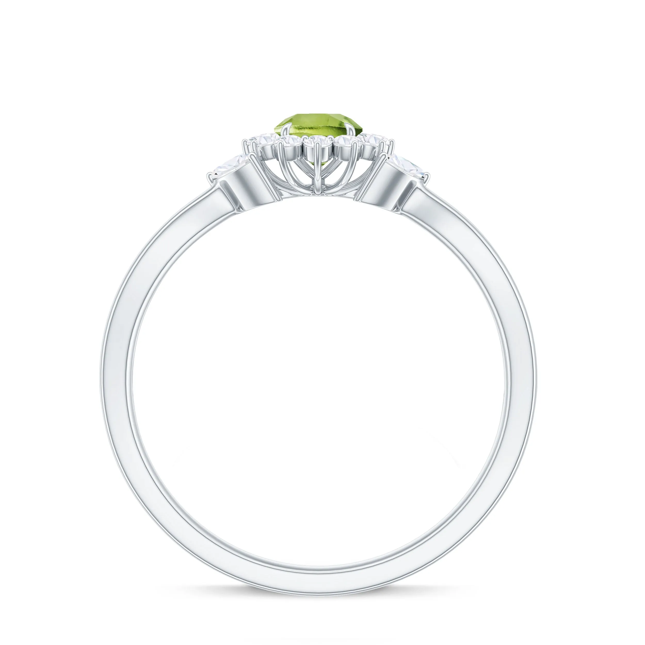 Peridot and Diamond Flower Engagement Ring with Split Shank