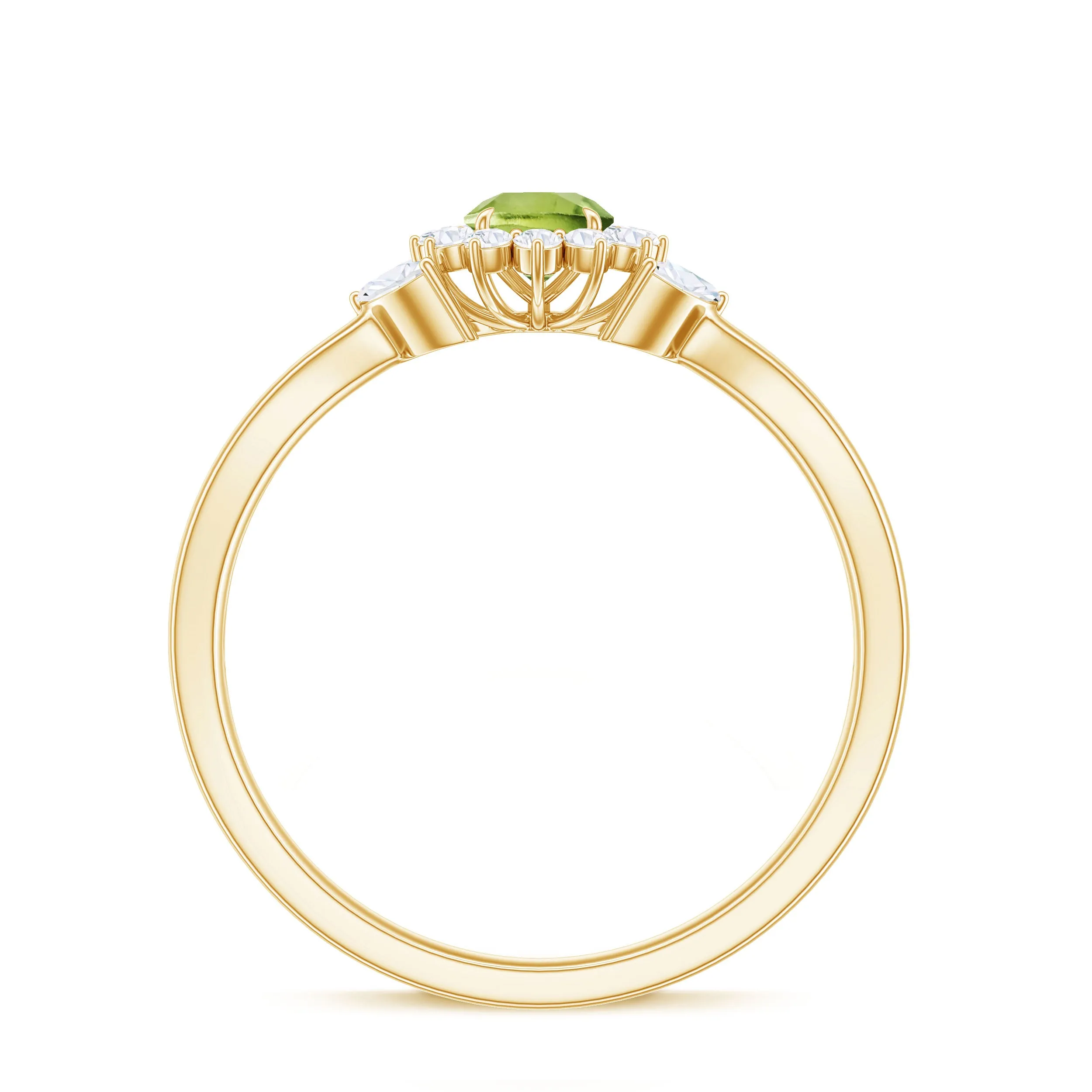 Peridot and Diamond Flower Engagement Ring with Split Shank