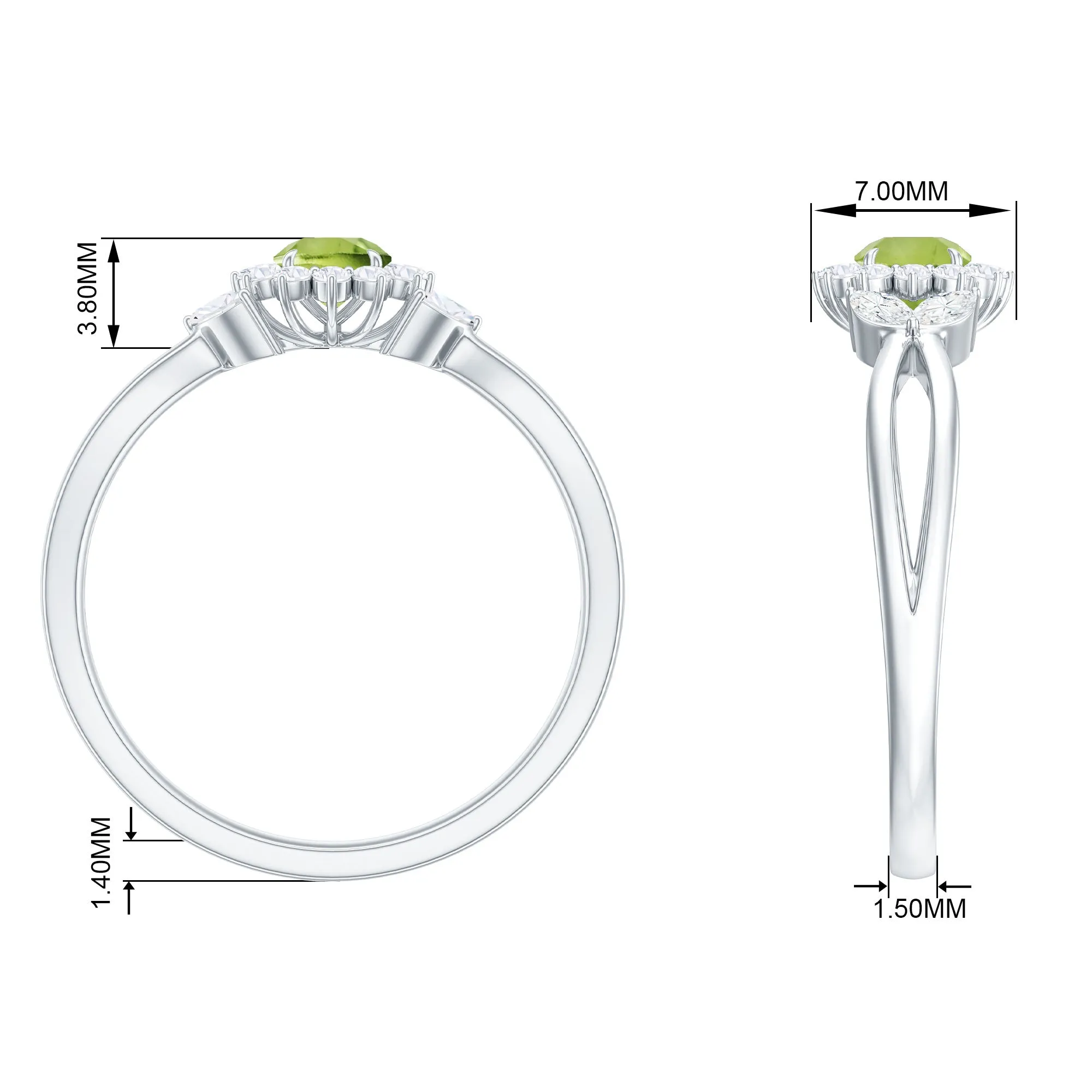 Peridot and Diamond Flower Engagement Ring with Split Shank