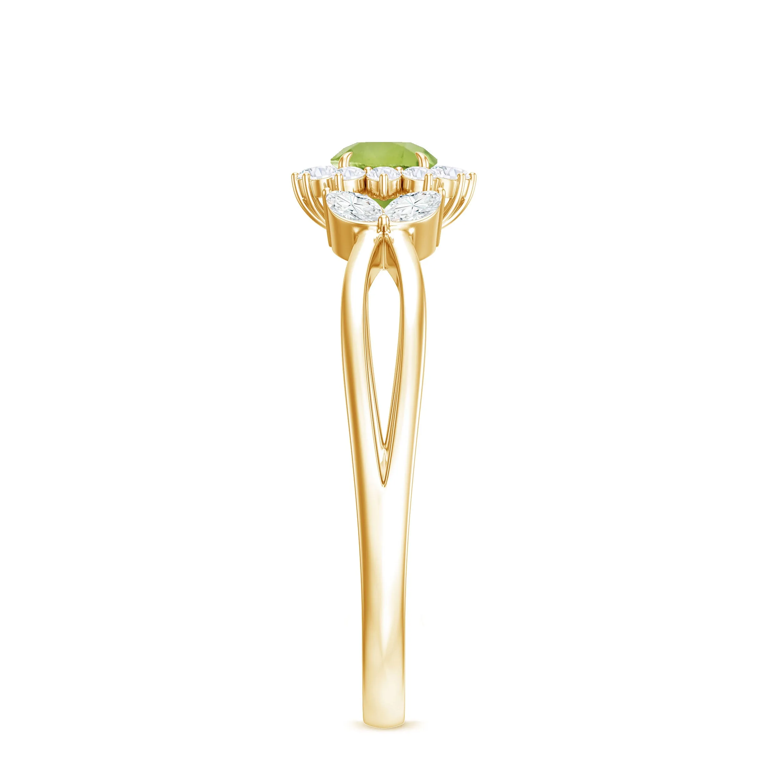 Peridot and Diamond Flower Engagement Ring with Split Shank