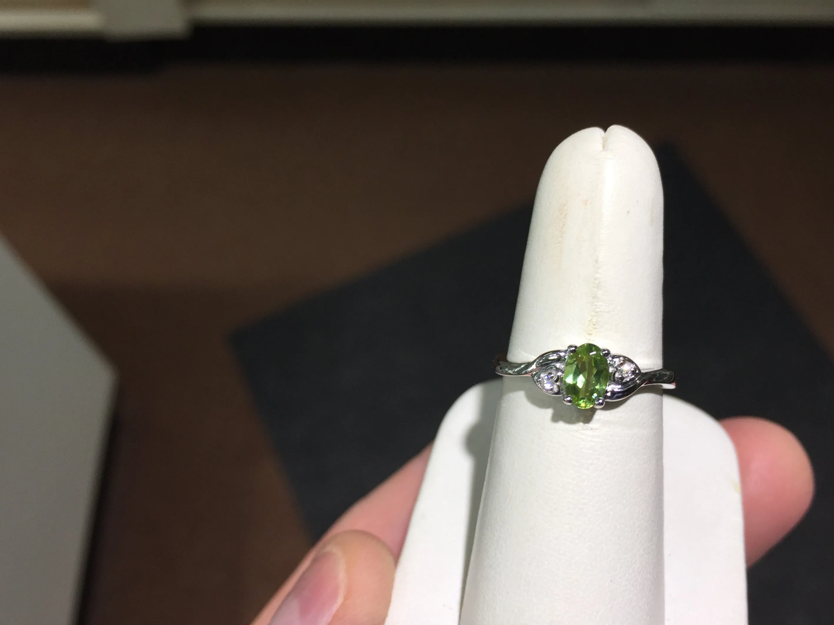 Peridot And Diamond White Gold Ring