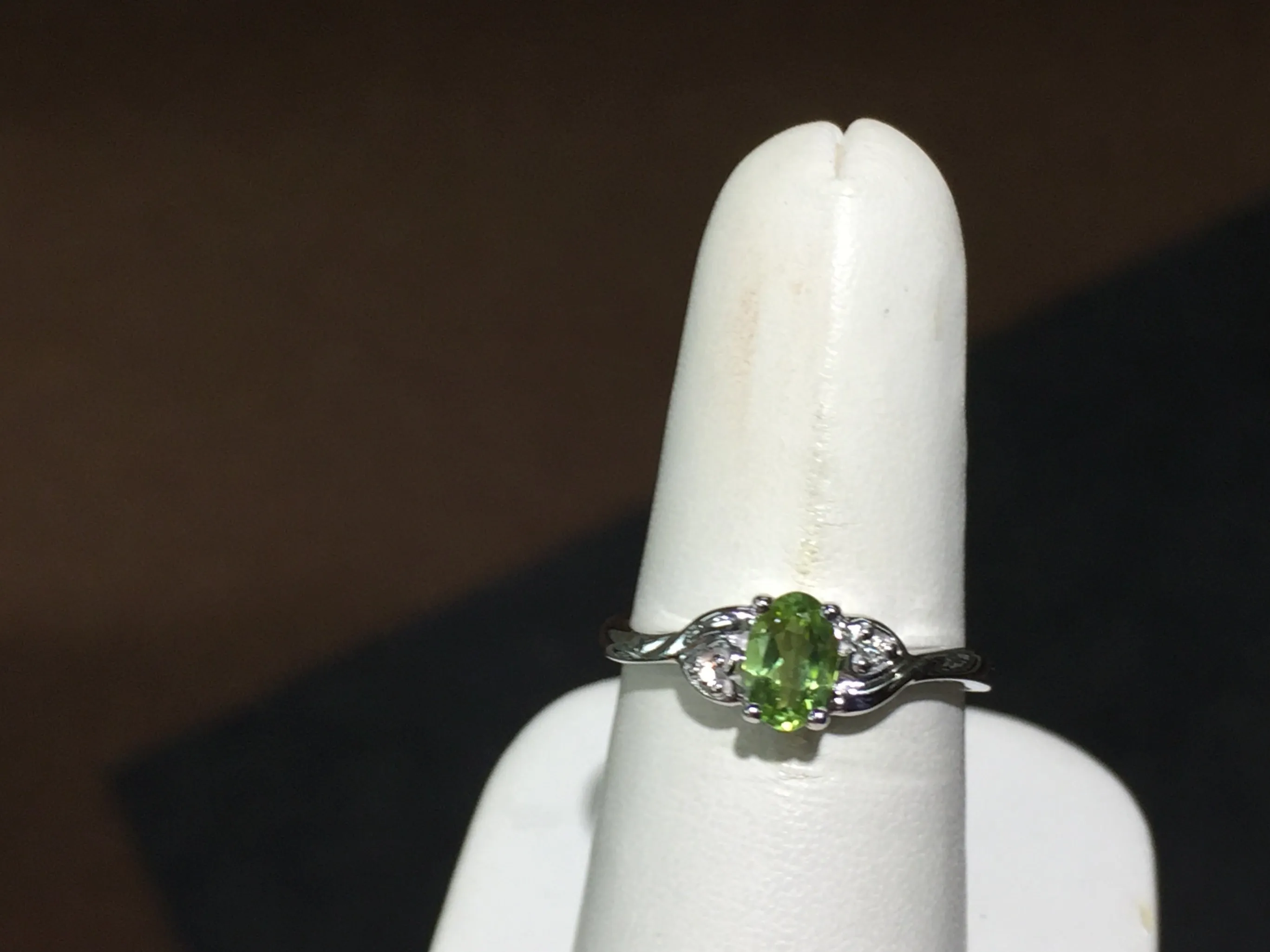 Peridot And Diamond White Gold Ring