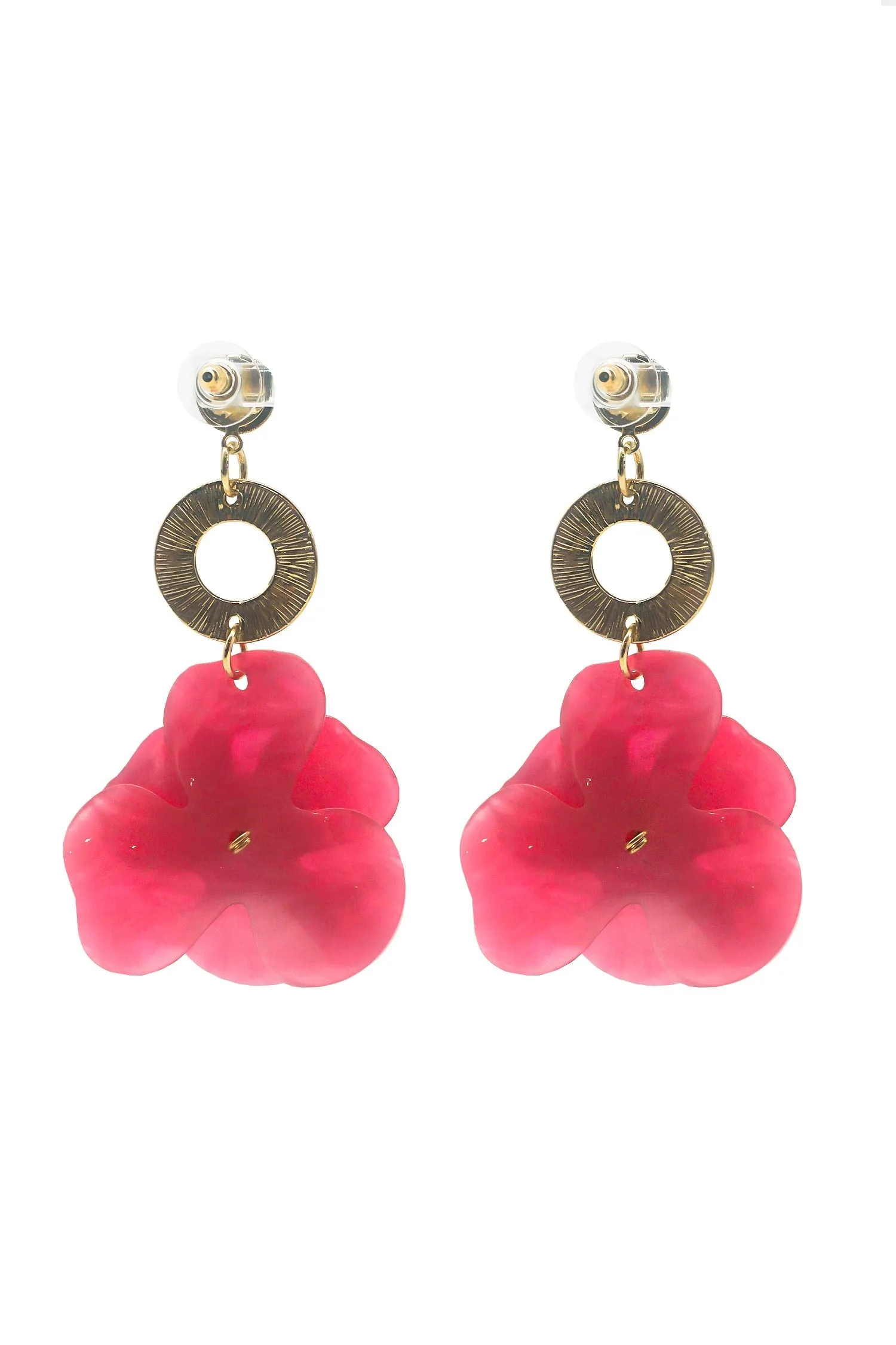 Petra Pink Flower Drop Earrings