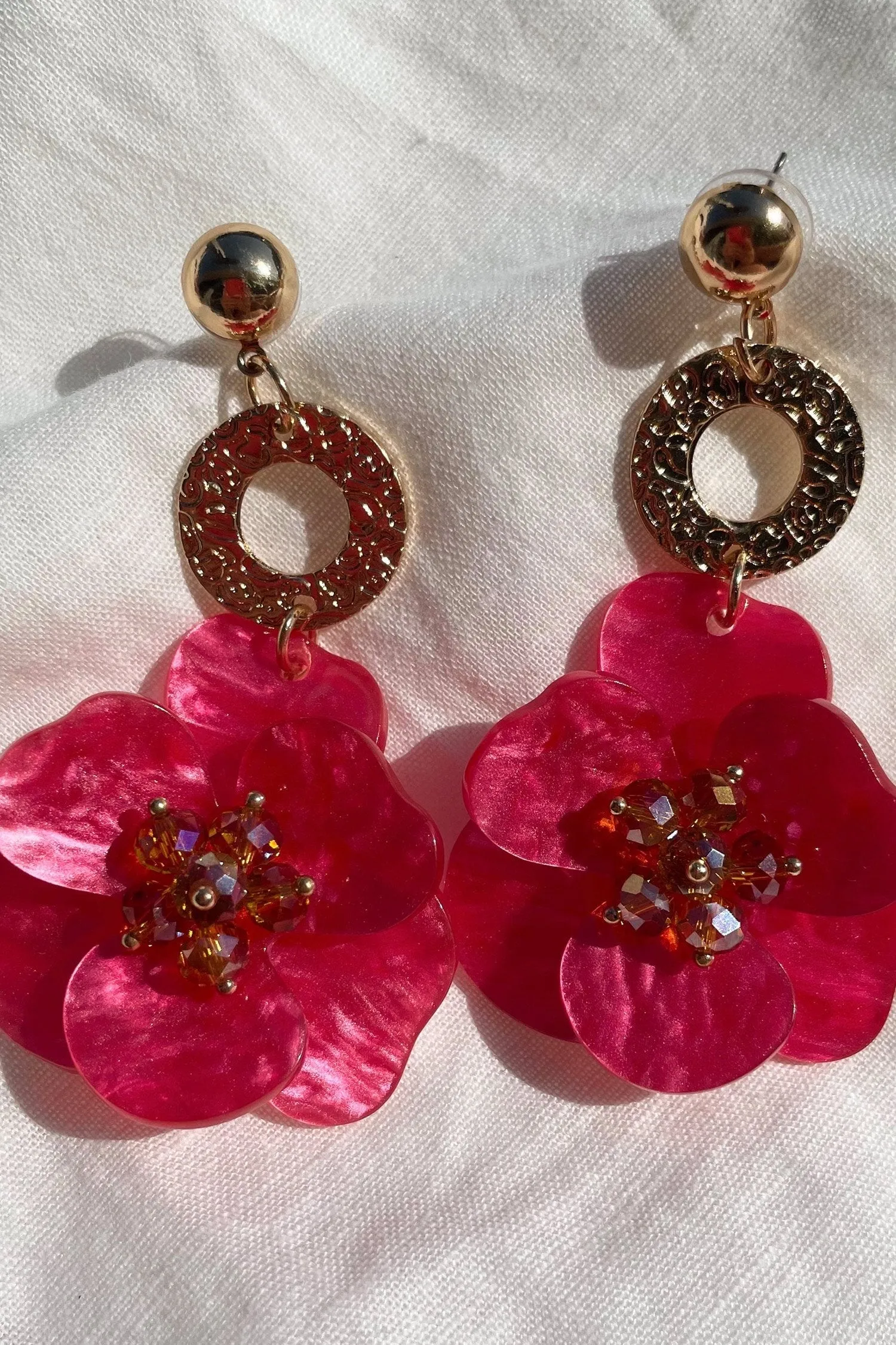 Petra Pink Flower Drop Earrings