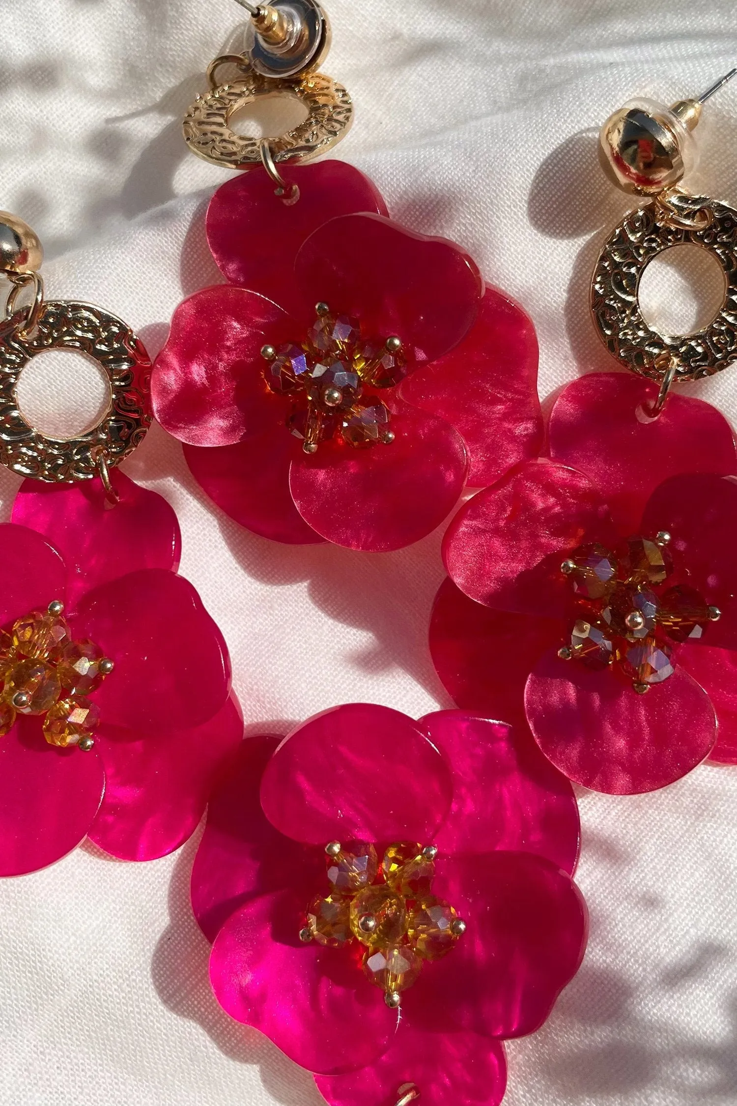 Petra Pink Flower Drop Earrings