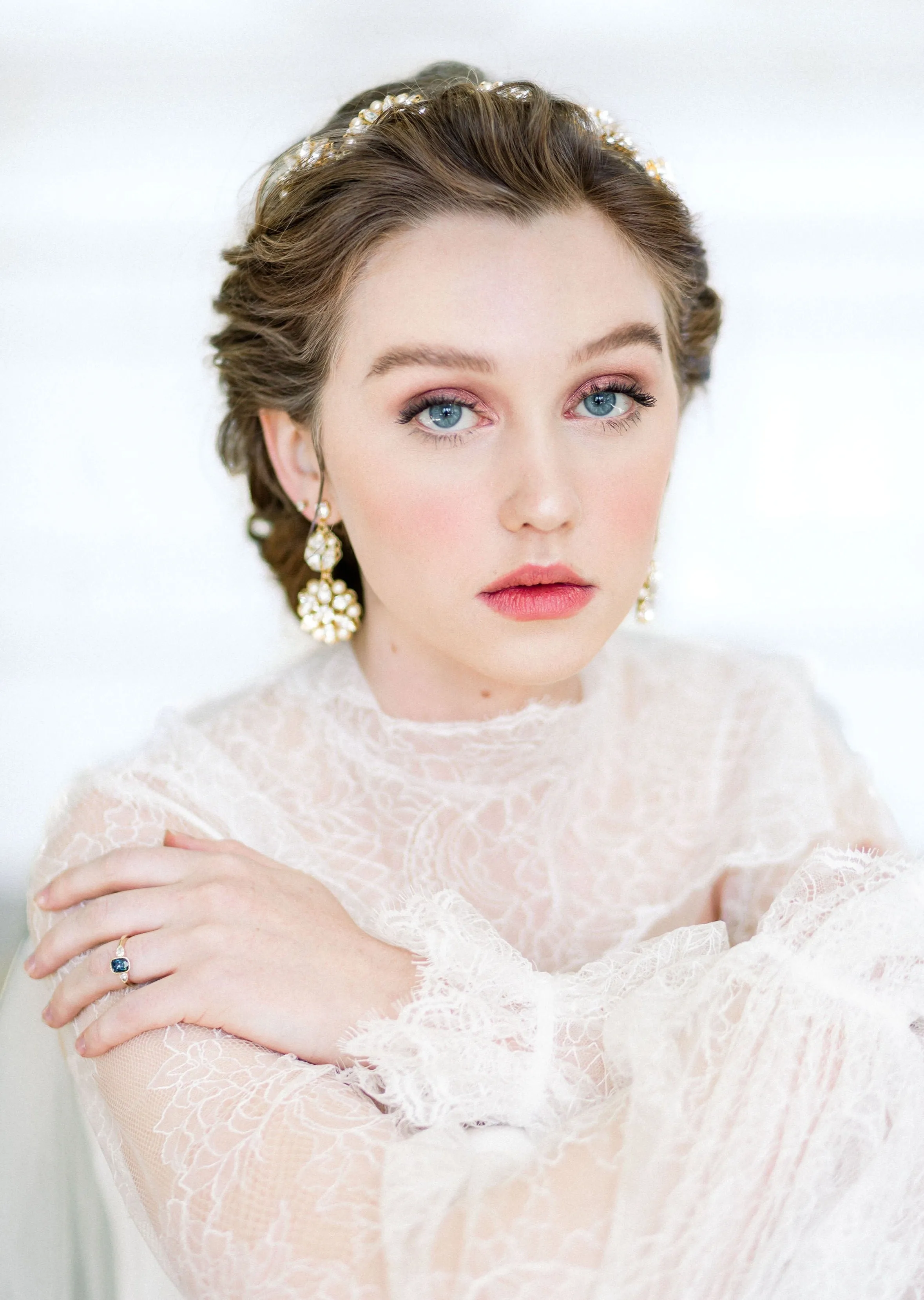 PHOEBE Filigree Crystal & Pearl Bridal Earrings